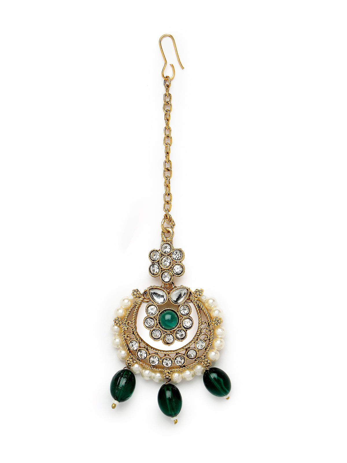 Sukkhi Pretty Traditional Style Gold Plated Green Kundan & Beads Choker Necklace Set With Earring And Maangtika | Jewellery Set For Women (NS105583)