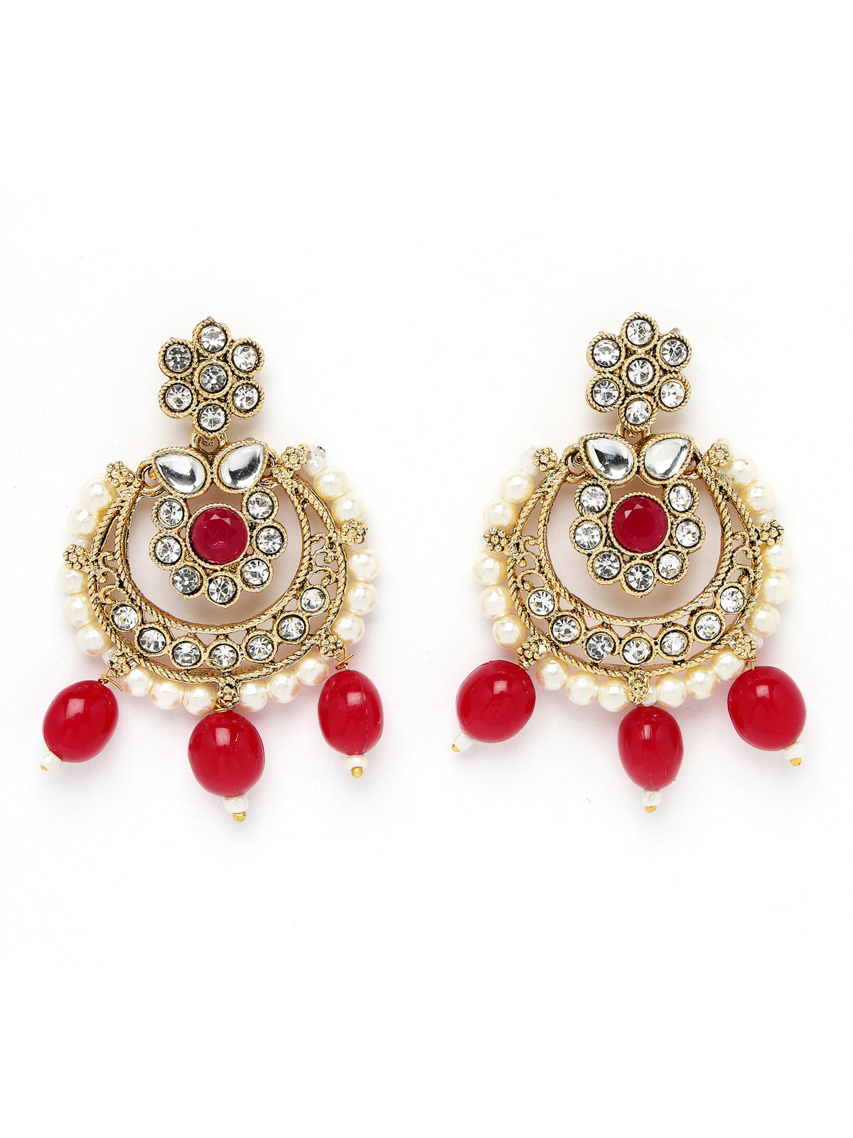 Sukkhi Pretty Traditional Style Gold Plated Red Kundan & Beads Choker Necklace Set With Earring And Maangtika | Jewellery Set For Women (NS105584)