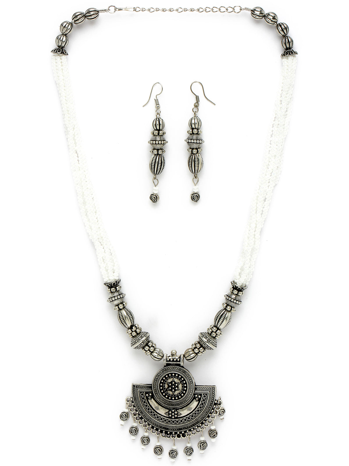 Sukkhi Ethnic Oxidised Silver Plated Stylish Beads Long Necklace Set And Earring | Jewellery Set For Women (NS105589)