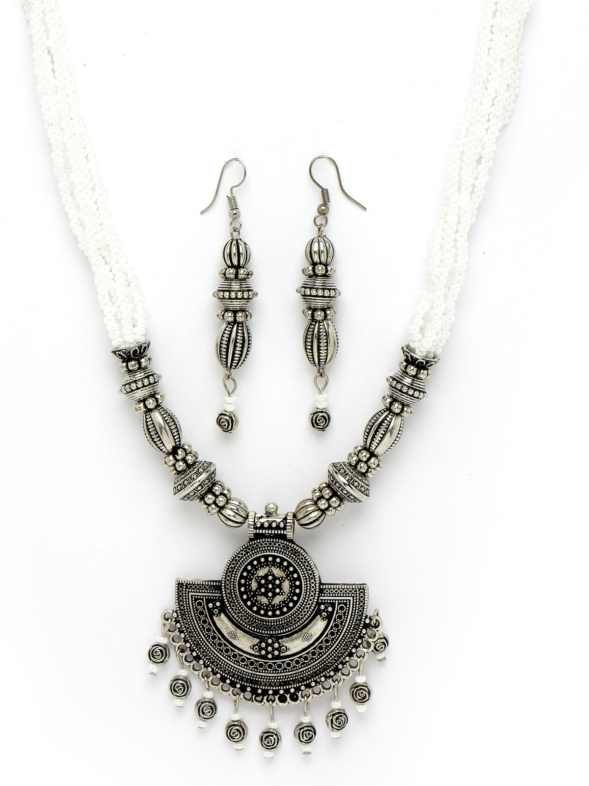 Sukkhi Ethnic Oxidised Silver Plated Stylish Beads Long Necklace Set And Earring | Jewellery Set For Women (NS105589)