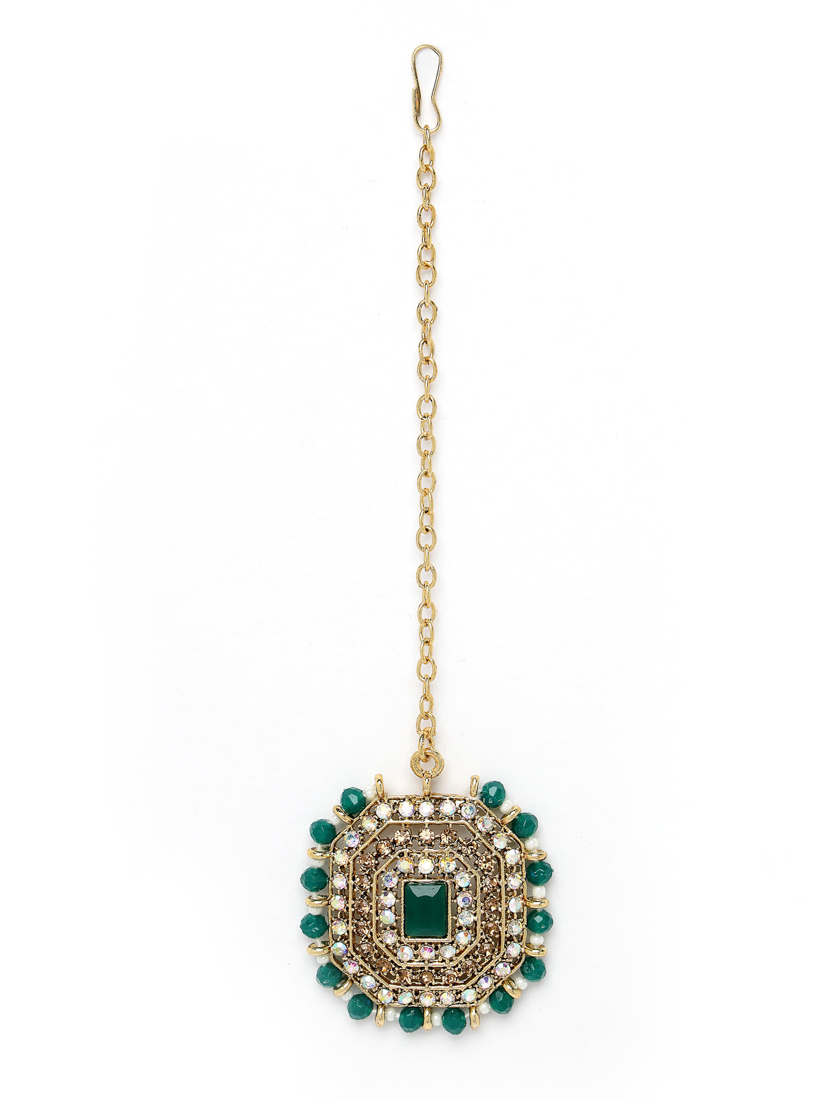 Sukkhi Decent Traditional Green Kundan & Beads Choker Necklace Set With Earring And Maangtika | Jewellery Set For Women (NS105591)