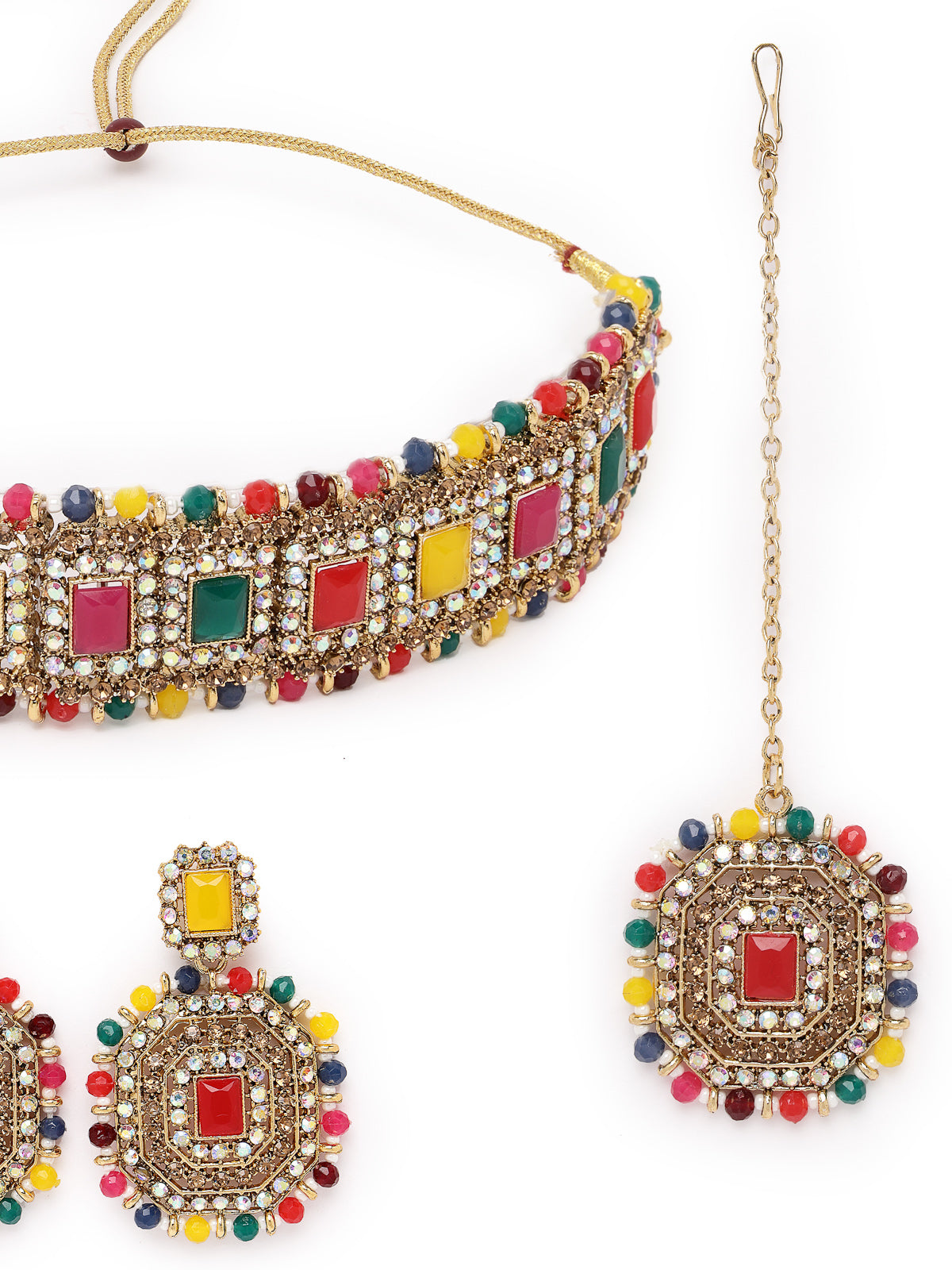 Sukkhi Decent Traditional Multicolor Kundan & Beads Choker Necklace Set With Earring And Maangtika | Jewellery Set For Women (NS105592)