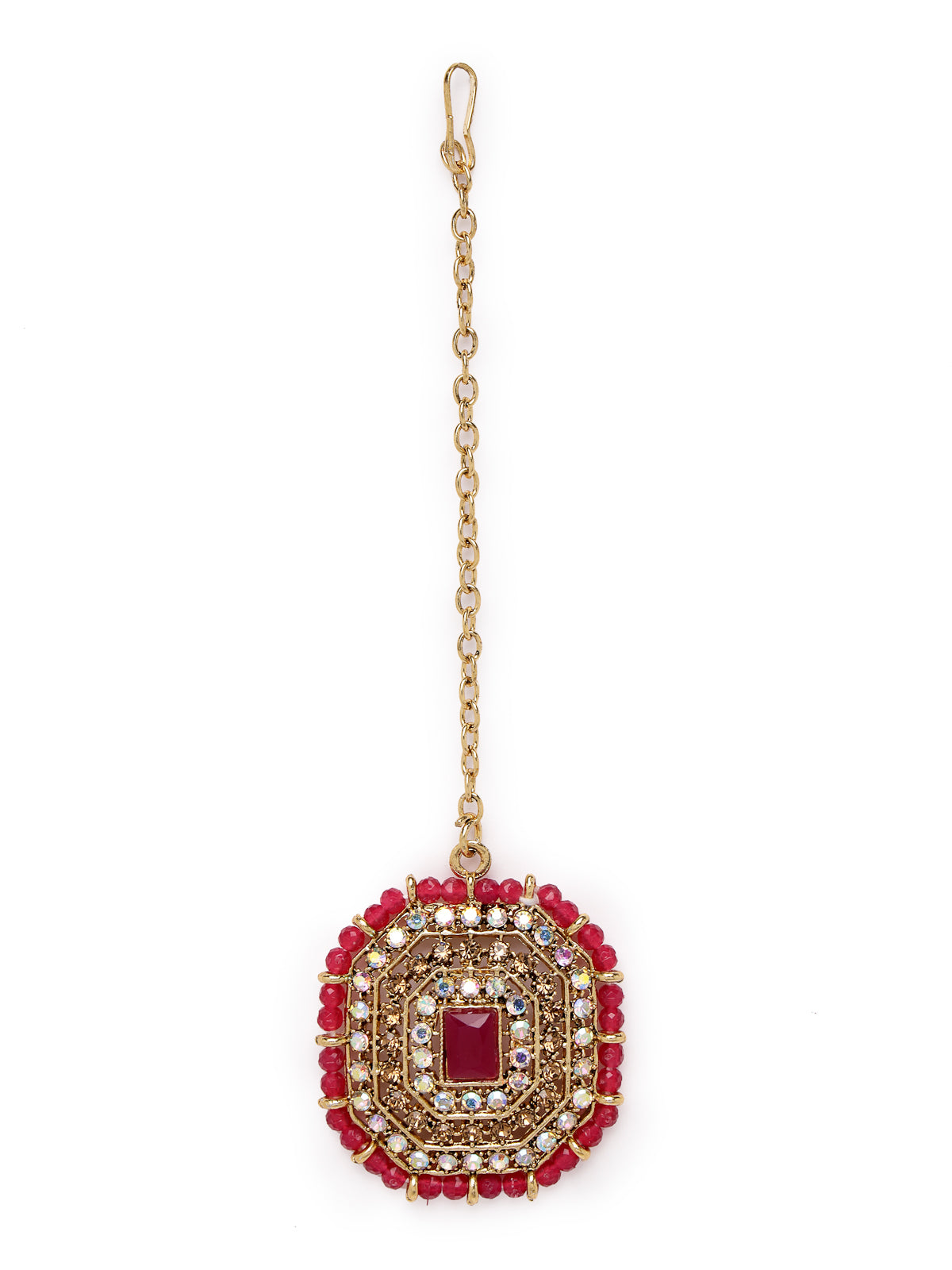 Sukkhi Decent Traditional Rani Pink Kundan & Beads Choker Necklace Set With Earring And Maangtika | Jewellery Set For Women (NS105594)