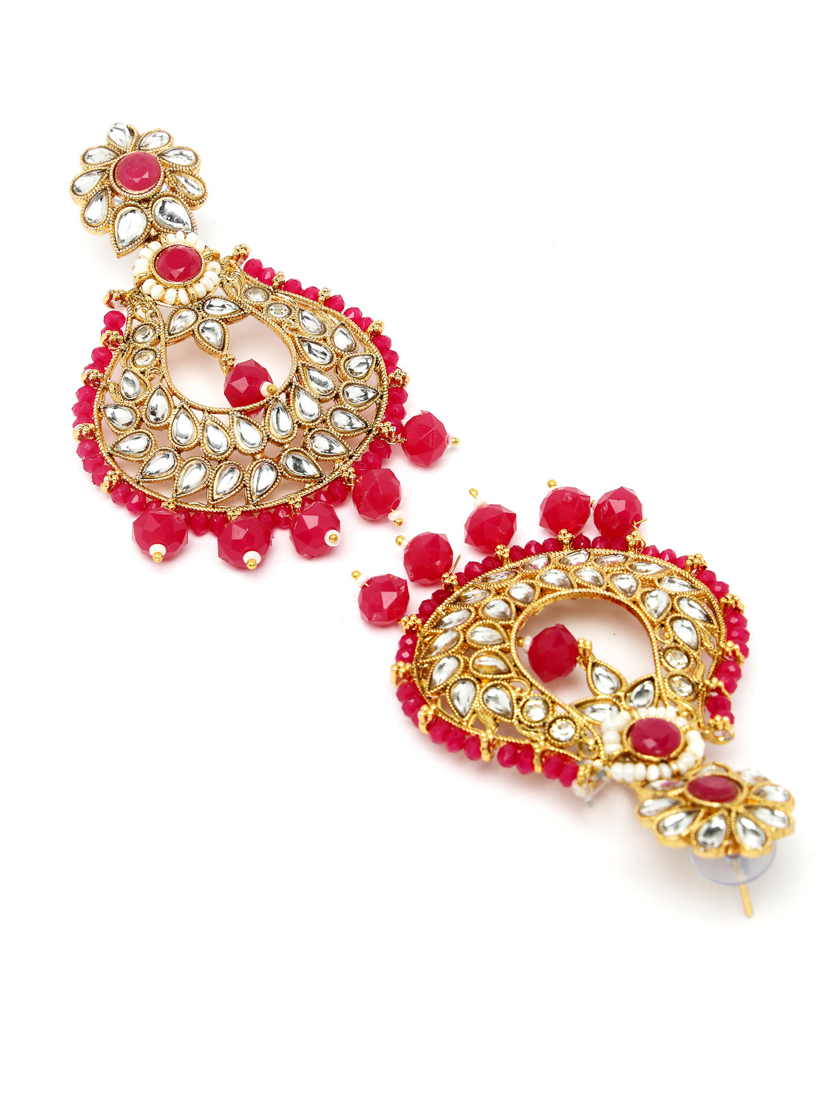 Sukkhi Delightful Round Shaped Gold Plated Rani Pink Kundan & Beads Choker Necklace Set With Earring And Maangtika | Jewellery Set For Women (NS105596)