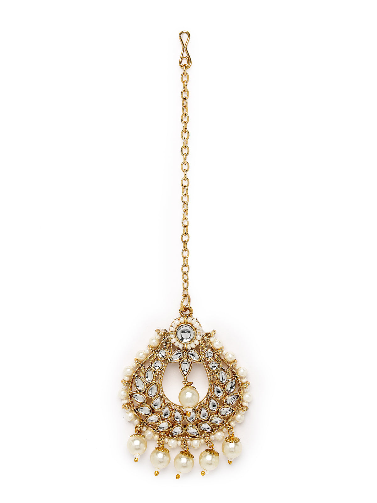 Sukkhi Delightful Round Shaped Gold Plated White Kundan & Beads Choker Necklace Set With Earring And Maangtika | Jewellery Set For Women (NS105597)