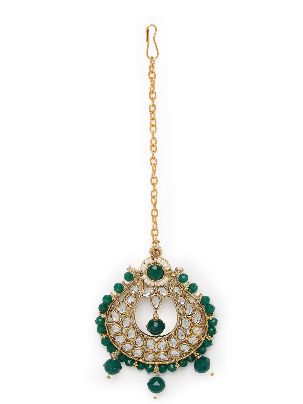 Sukkhi Delightful Round Shaped Gold Plated Green Kundan & Beads Choker Necklace Set With Earring And Maangtika | Jewellery Set For Women (NS105598)
