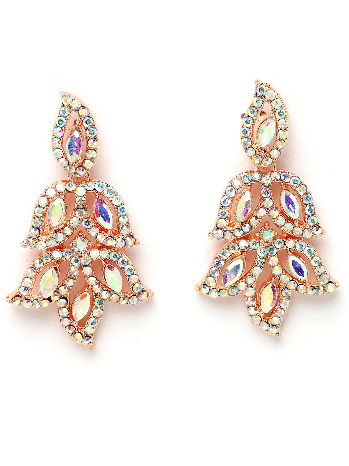 Sukkhi Street-Style Rose Gold Plated Rainbow Stone Collar Bone Necklace Set With Earring And Maangtika | Jewellery Set For Women (NS105599)