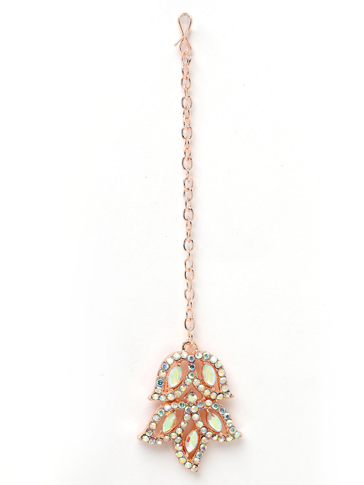 Sukkhi Street-Style Rose Gold Plated Rainbow Stone Collar Bone Necklace Set With Earring And Maangtika | Jewellery Set For Women (NS105599)