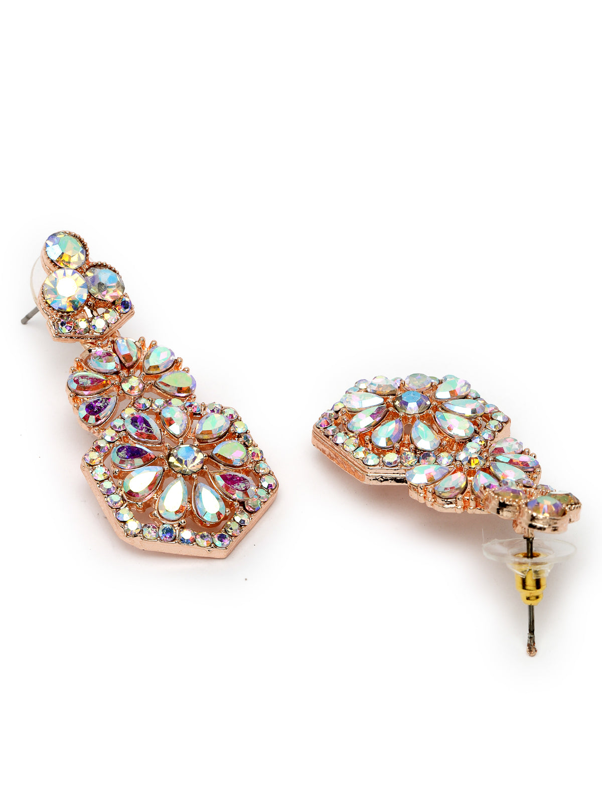 Sukkhi Fusion Rose Gold Plated Rose Rainbow Stone Collar Bone Necklace Set With Earring And Maangtika | Jewellery Set For Women (NS105601)