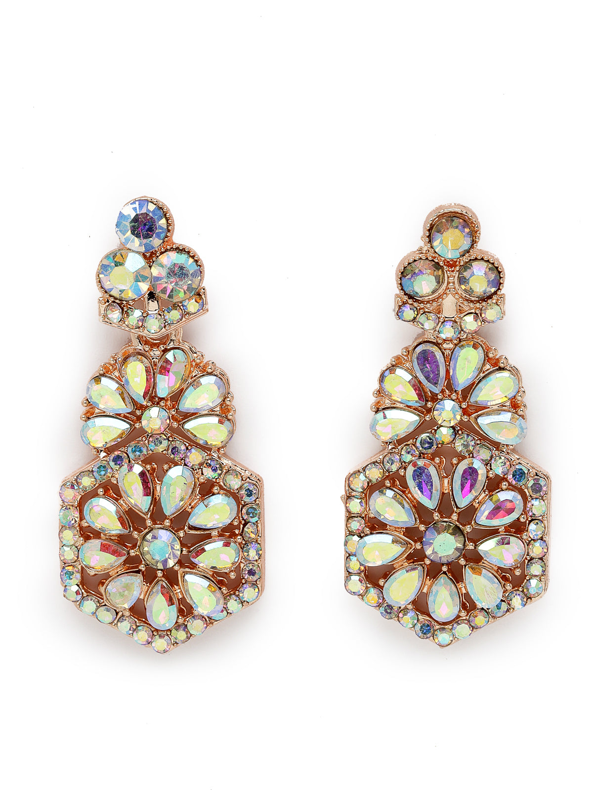 Sukkhi Fusion Rose Gold Plated Rose Rainbow Stone Collar Bone Necklace Set With Earring And Maangtika | Jewellery Set For Women (NS105601)