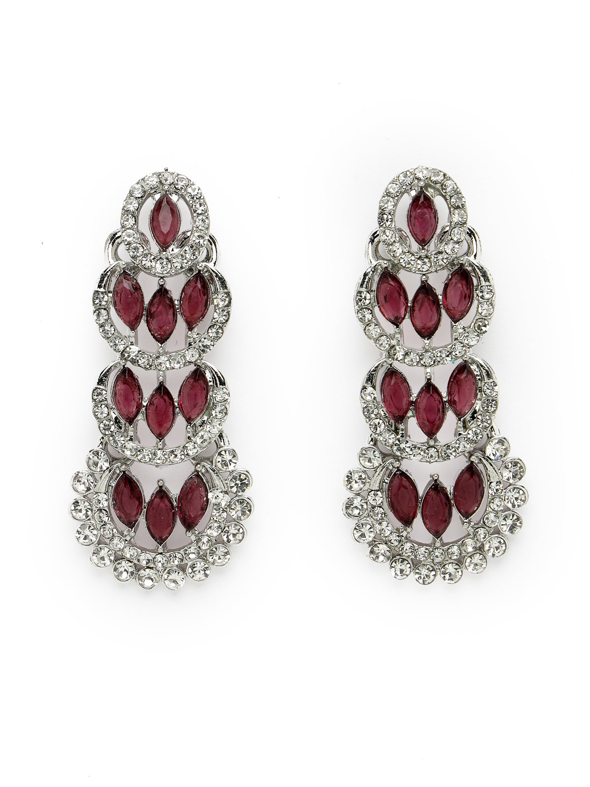 Sukkhi Beguiling Rhodium Plated AD Maroon Stone Collar Bone Necklace Set With Earring And Maangtika | Jewellery Set For Women (NS105604)