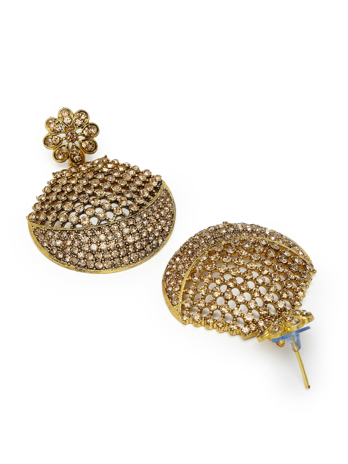 Sukkhi Graceful Curve Shaped Gold Plate White AD Stone Choker Necklace Set With Earring And Maangtika | Jewellery Set For Women (NS105608)