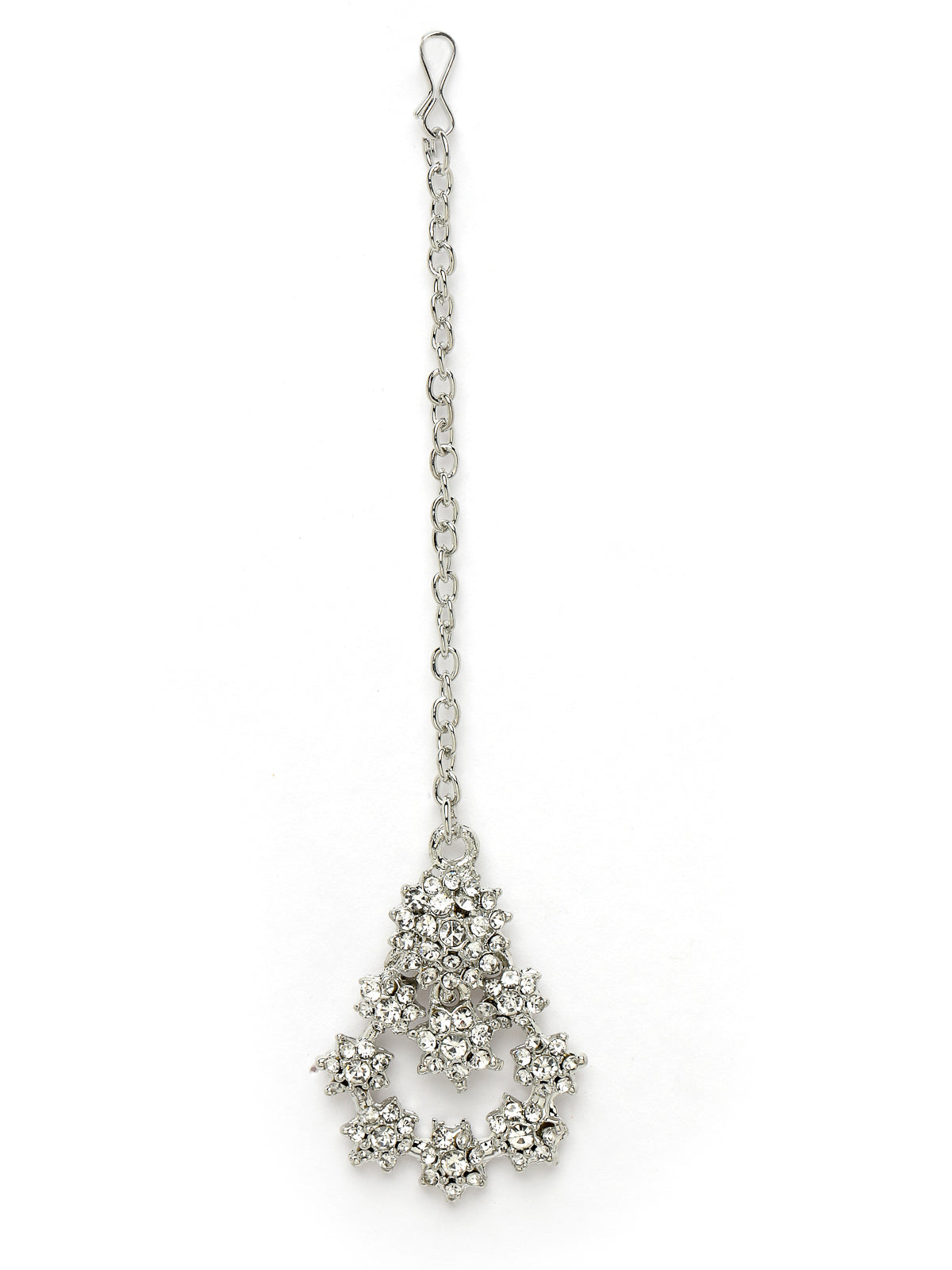 Sukkhi Gorgeous Rhodium Plated Silver AD White Stones Floral Collar Bone Necklace Set With Earring And Maangtika | Jewellery Set For Women (NS105609)