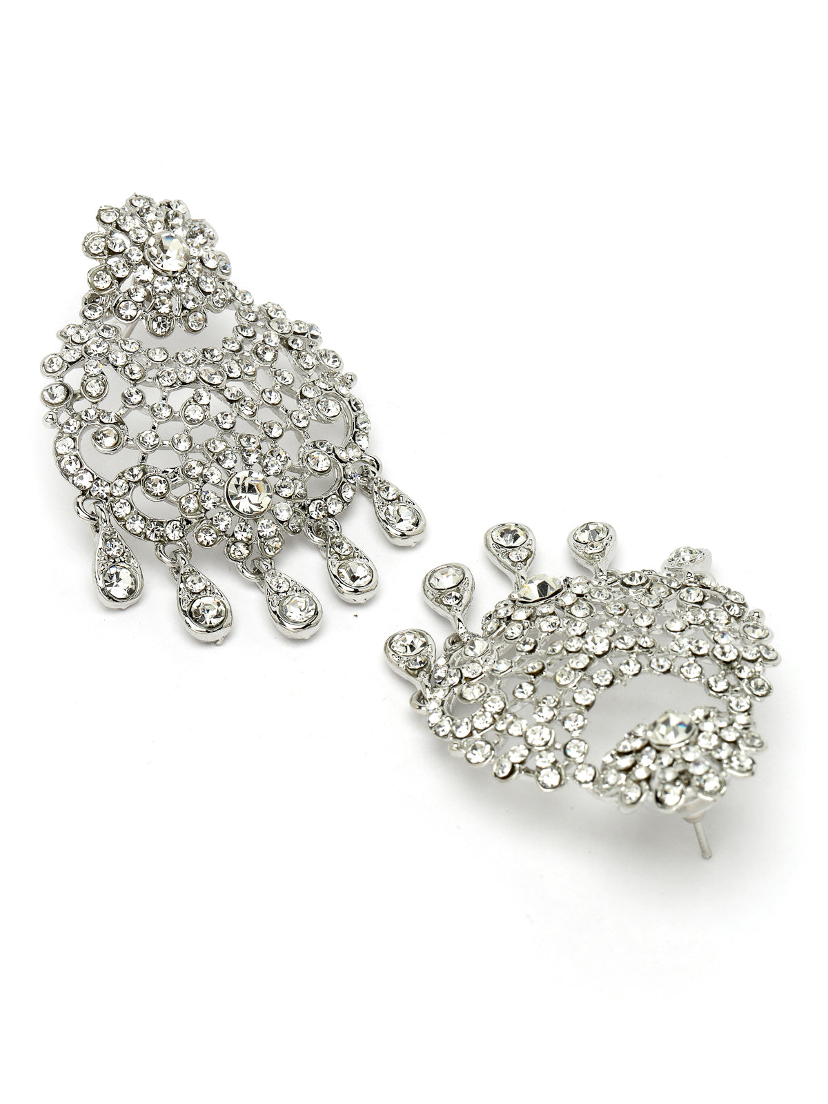 Sukkhi Desirable Rhodium Plated Silver AD White Stones Floral Silver Necklace Set With Earring And Maangtika | Jewellery Set For Women (NS105611)