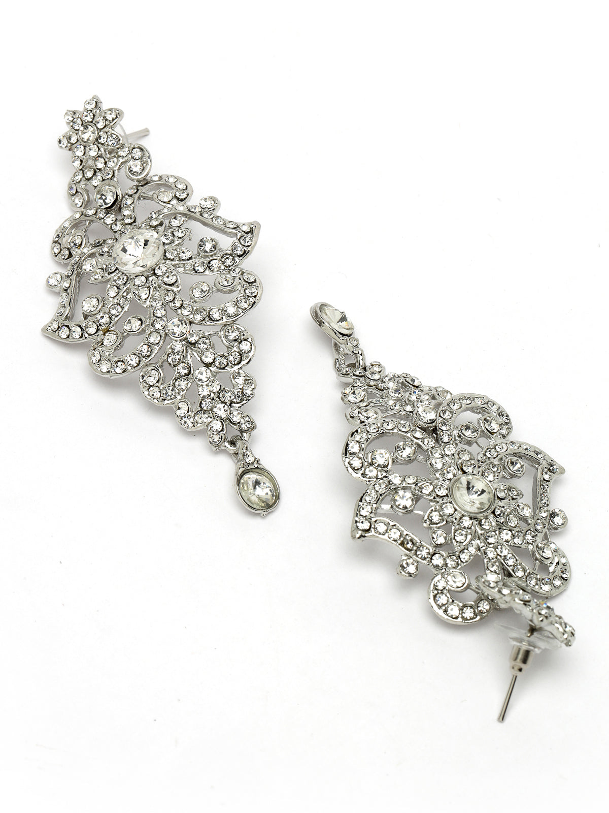 Sukkhi High-Fashion Rhodium Plated Silver AD White Stones Floral Collar Bone Necklace Set With Earring And Maangtika | Jewellery Set For Women (NS105612)