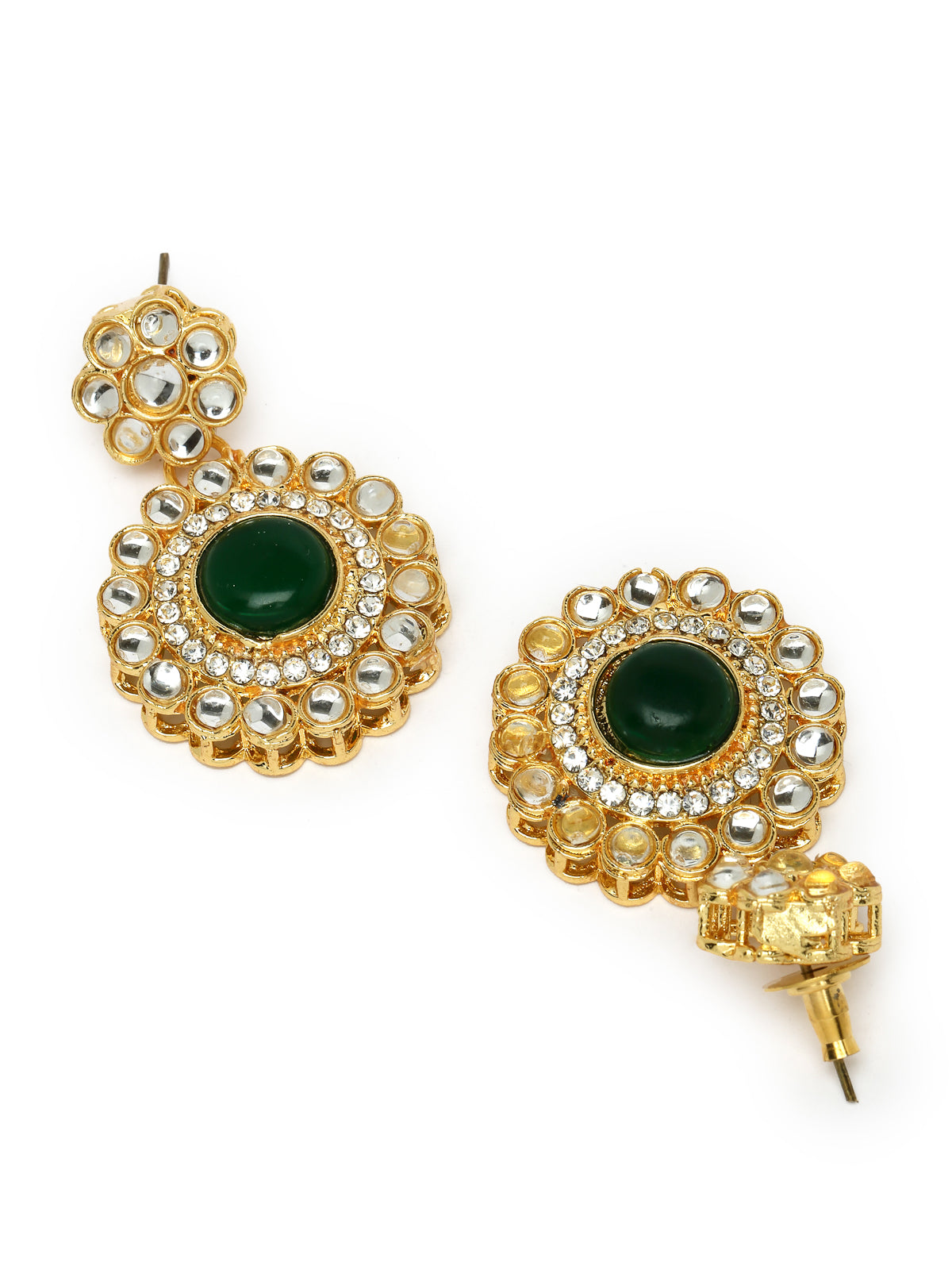 Sukkhi Bewitching Drop Shaped AD Green Stones Collar Bone Necklace Set With Earring And Maangtika | Jewellery Set For Women (NS105614)