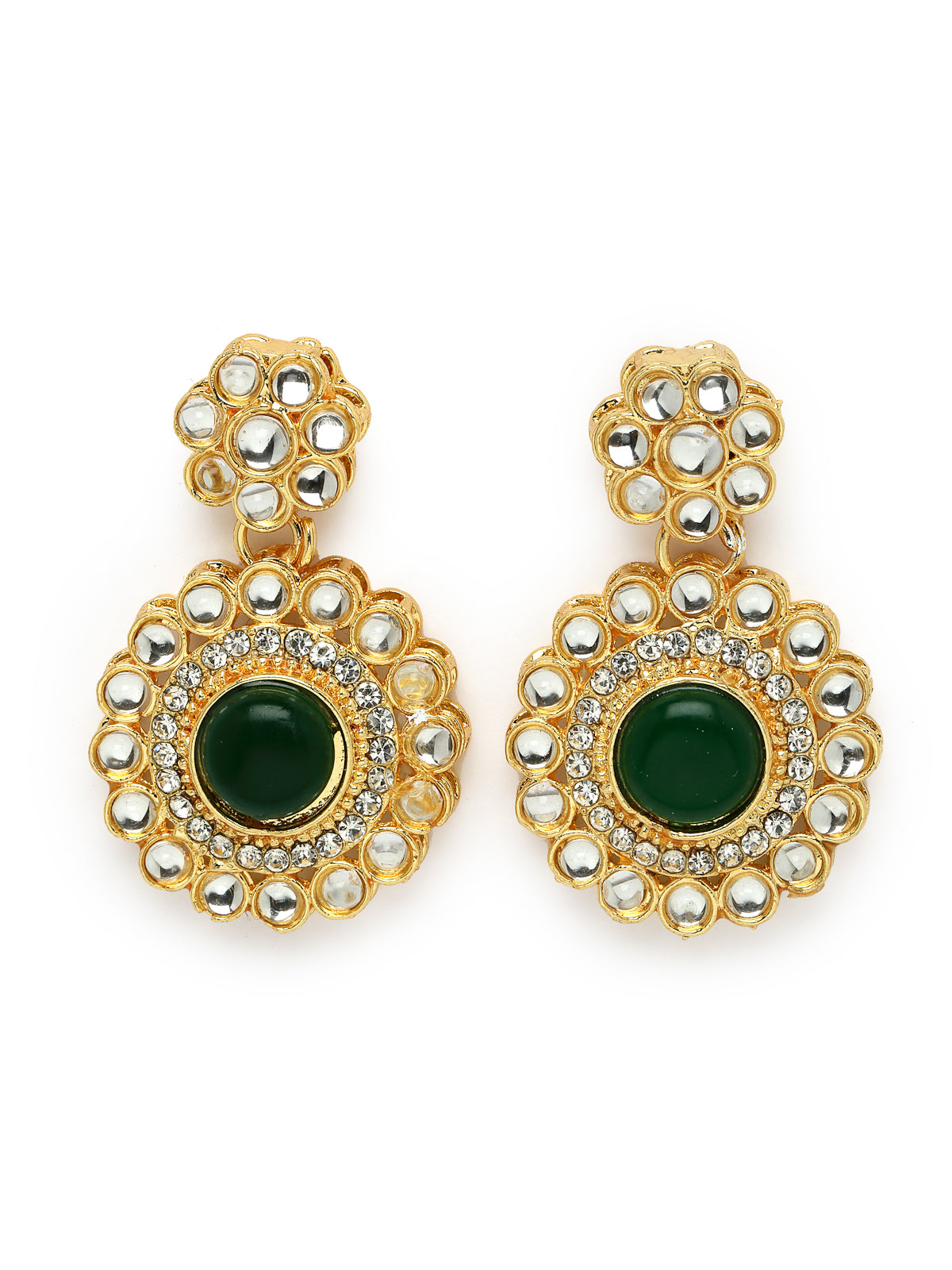 Sukkhi Bewitching Drop Shaped AD Green Stones Collar Bone Necklace Set With Earring And Maangtika | Jewellery Set For Women (NS105614)