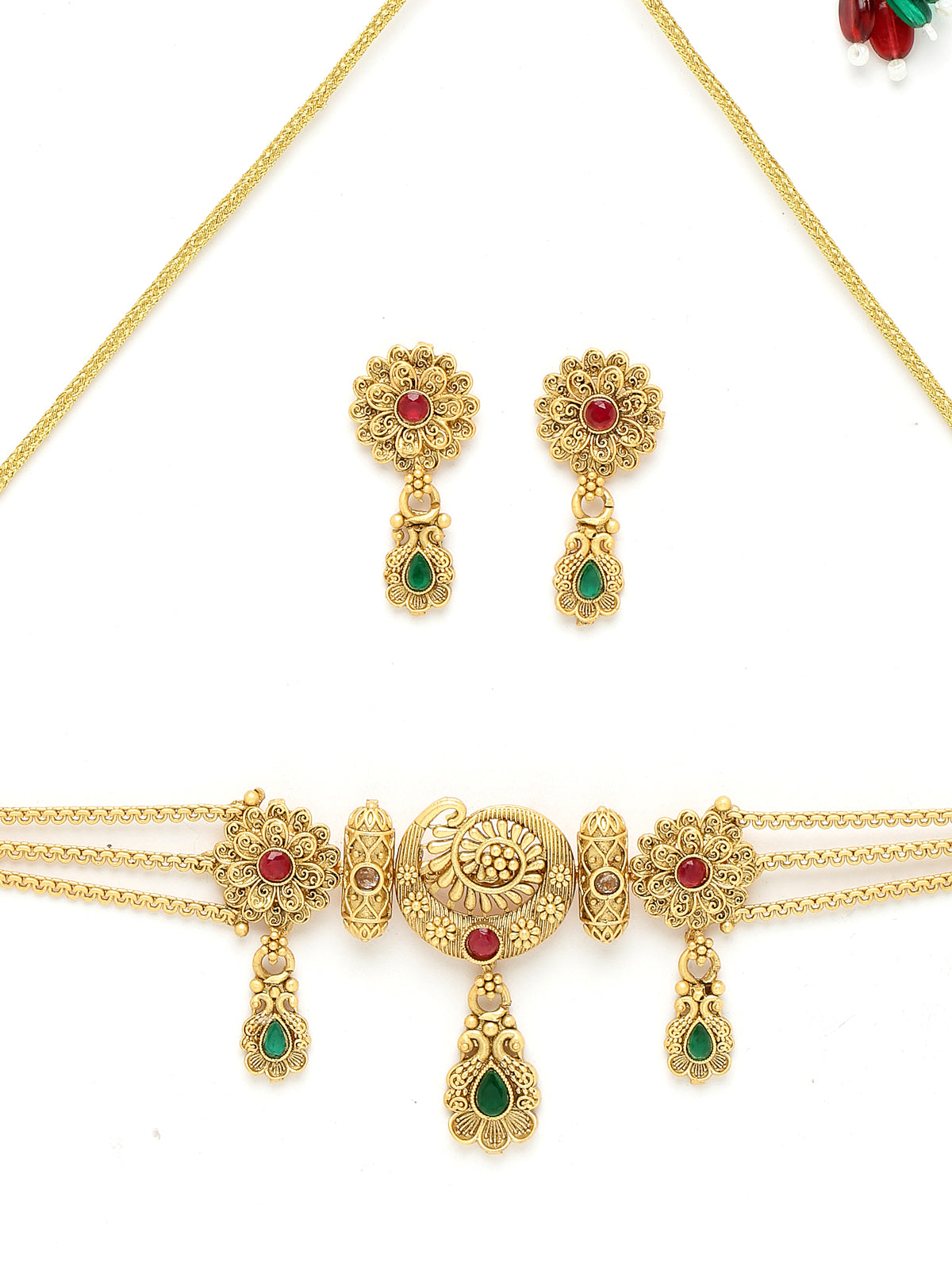 Sukkhi Arresting Gold Plated Gold Beads Copper Choker Necklace Set With Studs Earring | Jewellery Set For Women (NS105615)