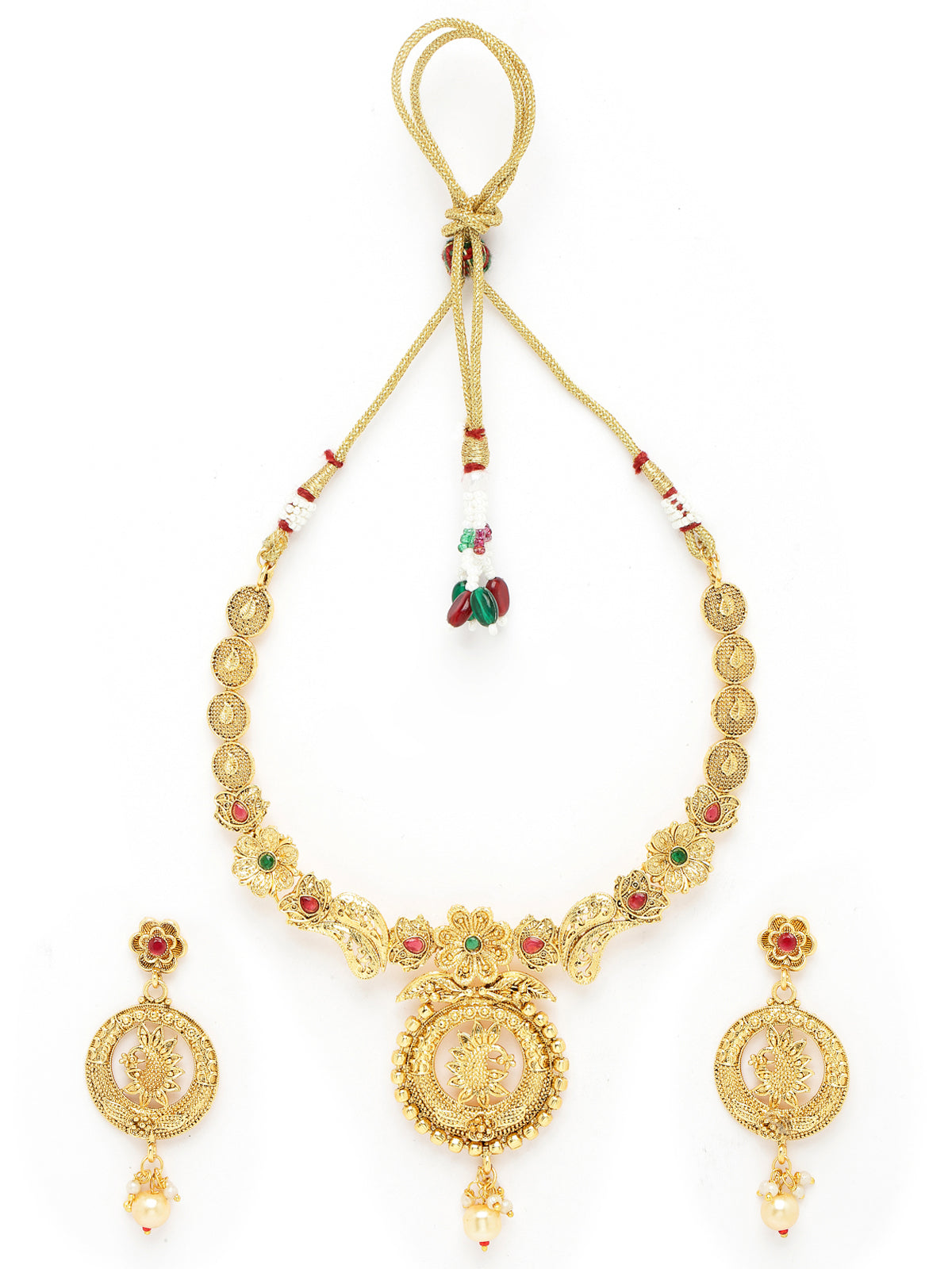 Sukkhi Aesthetic Gold Plated Copper Beads Collar Bone Necklace Set And Earring | Jewellery Set For Women (NS105617)