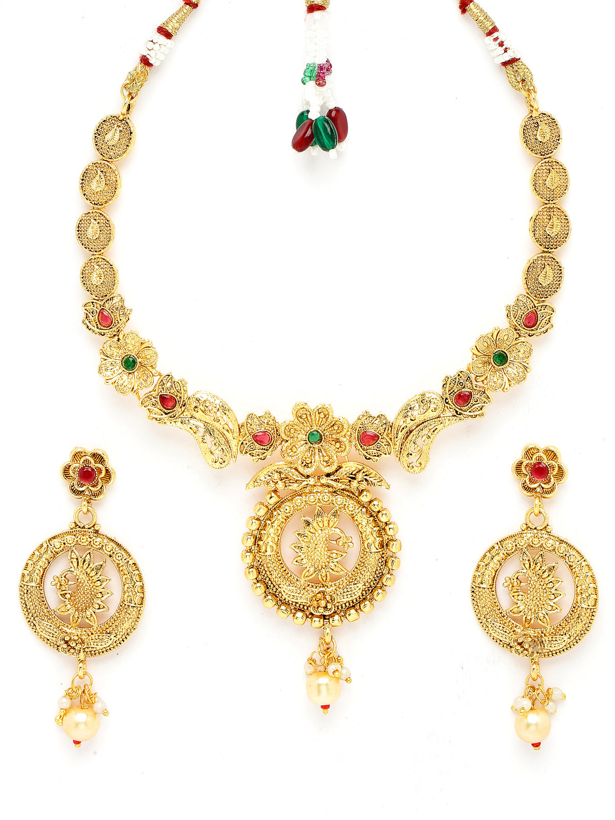 Sukkhi Aesthetic Gold Plated Copper Beads Collar Bone Necklace Set And Earring | Jewellery Set For Women (NS105617)