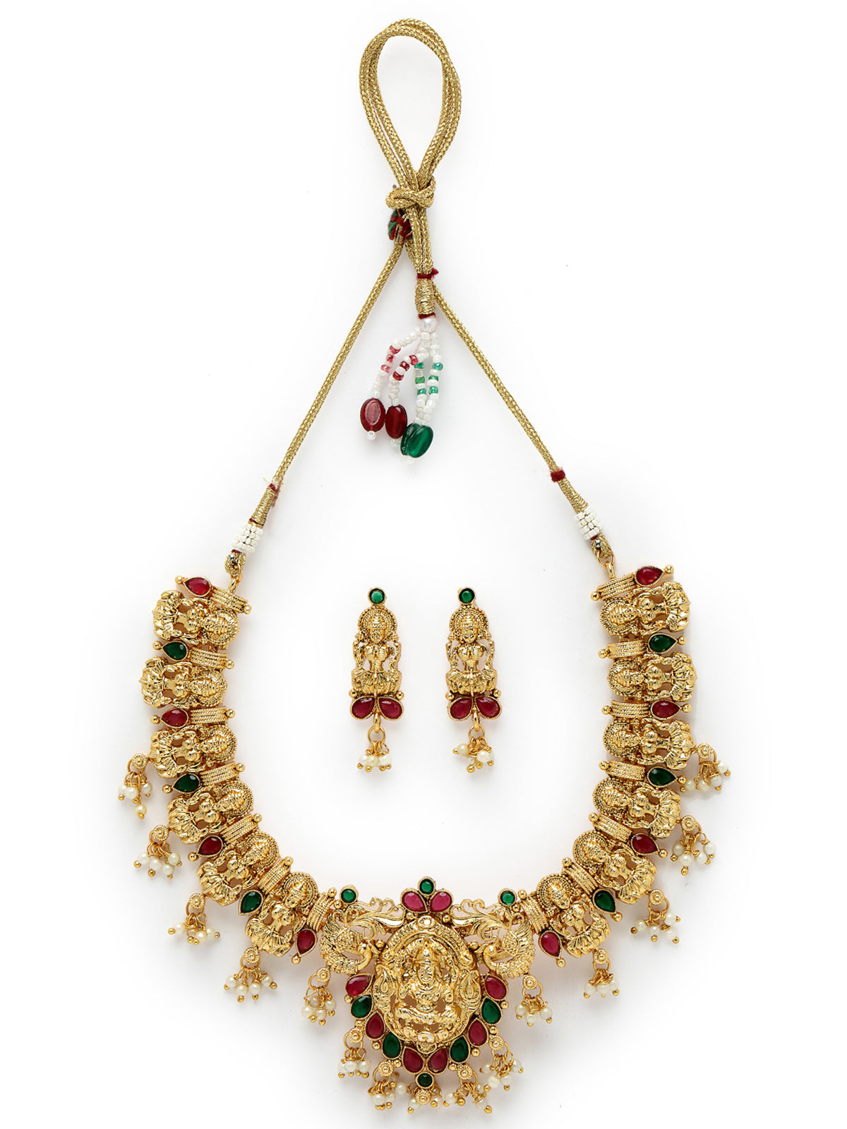 Sukkhi Traditional Gold Plated Copper Temple Collar Bone Necklace Set And Earring | Jewellery Set For Women (NS105618)