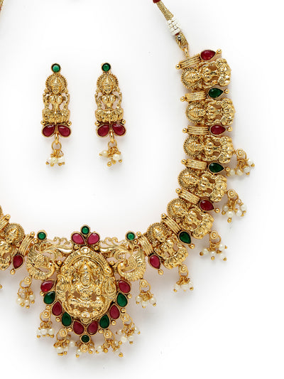 Sukkhi Traditional Gold Plated Copper Temple Collar Bone Necklace Set And Earring | Jewellery Set For Women (NS105618)