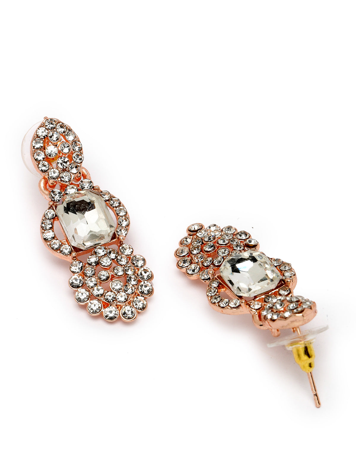 Sukkhi Tasteful Rose Gold AD White Stones Collar Bone Necklace Set With Earring And Maangtika | Jewellery Set For Women (NS105619)