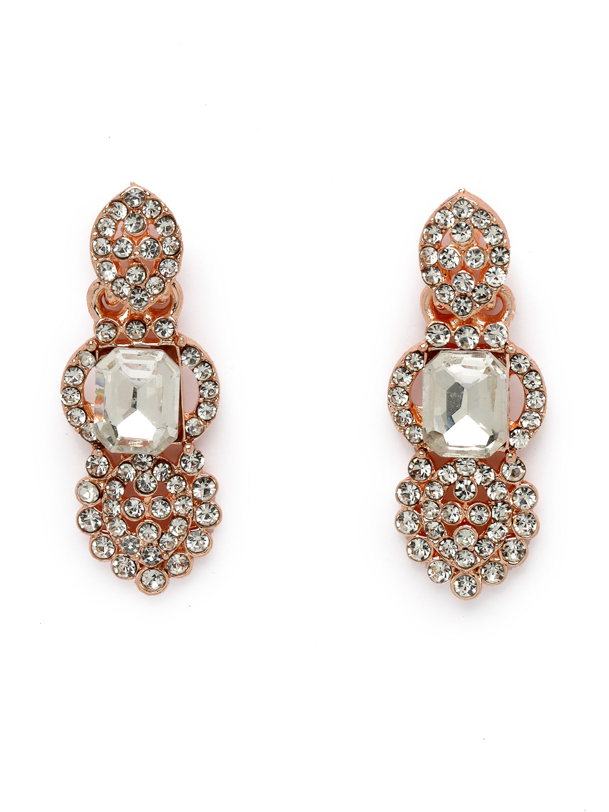 Sukkhi Tasteful Rose Gold AD White Stones Collar Bone Necklace Set With Earring And Maangtika | Jewellery Set For Women (NS105619)