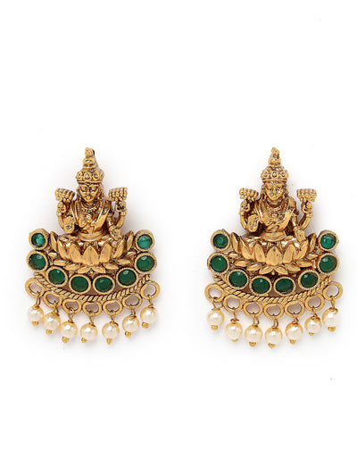 Sukkhi Sparkling Indian Temple Gold Plated Green Beads Choker Necklace Set With Studs Earring | Jewellery Set For Women (NS105622)