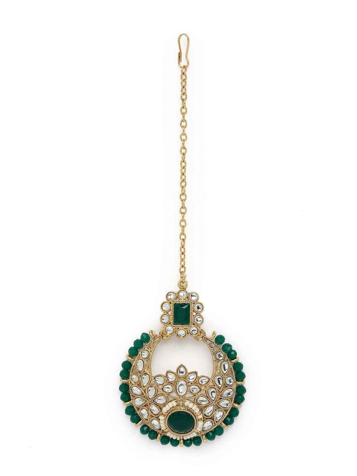 Sukkhi Fashion-Forward Gold Plated Green Kundan & Beads Choker Necklace Set With Earring And Maangtika | Jewellery Set For Women (NS105626)