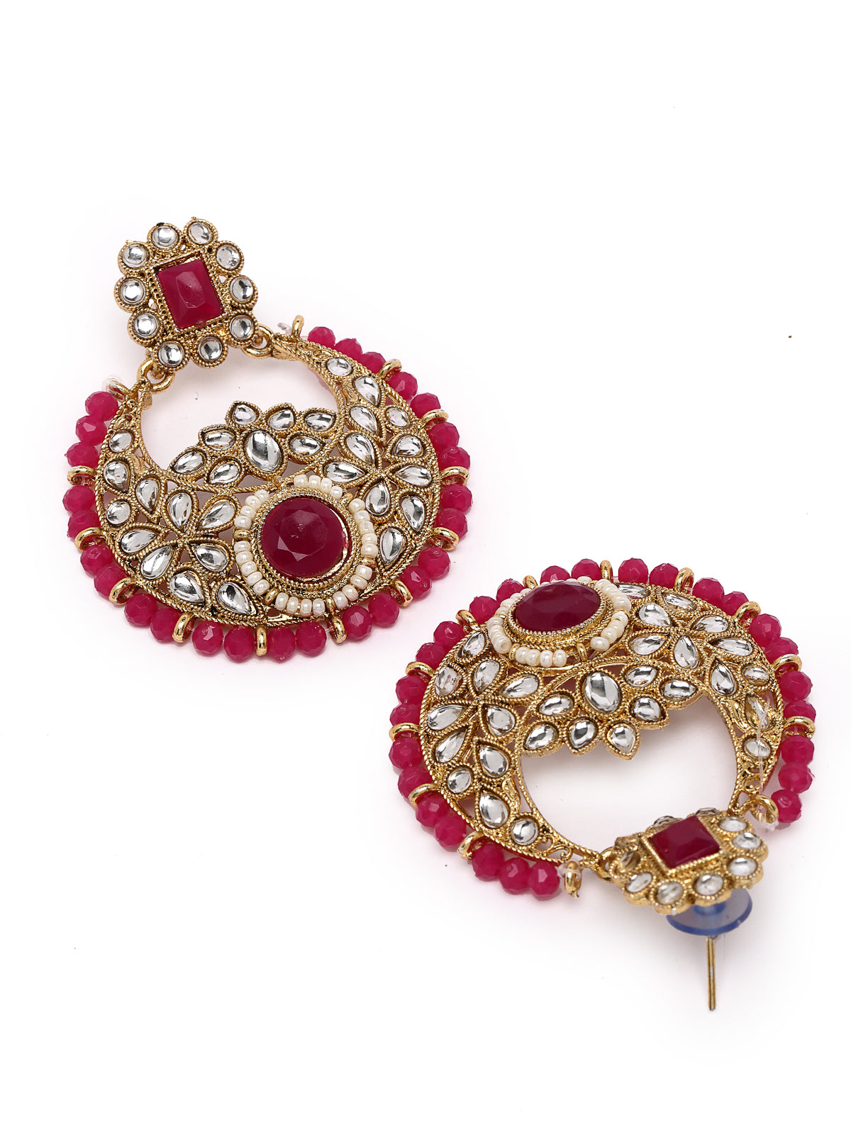 Sukkhi Fashion-Forward Gold Plated Rani Pink Kundan & Beads Choker Necklace Set With Earring And Maangtika | Jewellery Set For Women (NS105628)