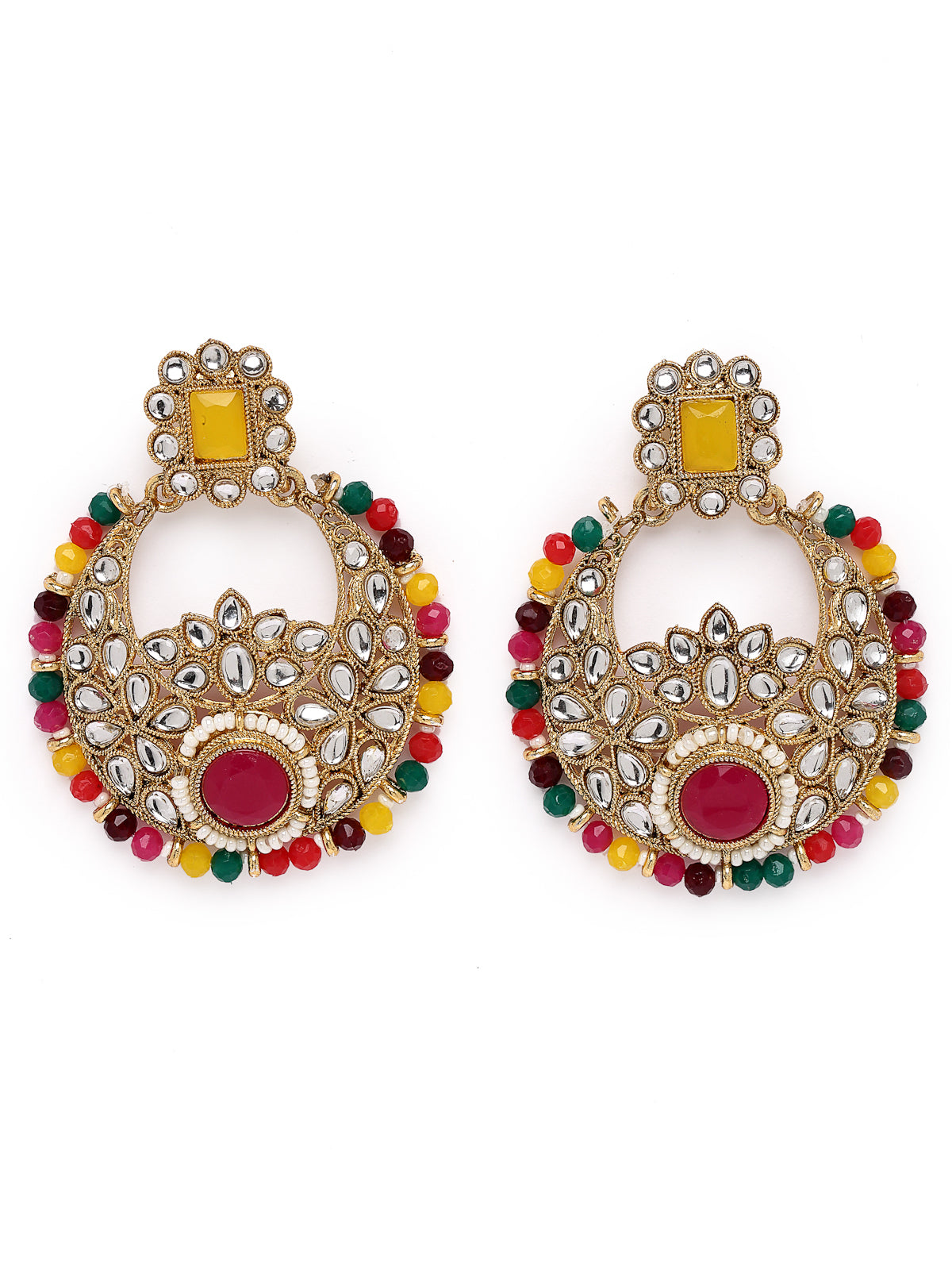 Sukkhi Fashion-Forward Gold Plated Multi Kundan & Beads Choker Necklace Set With Earring And Maangtika | Jewellery Set For Women (NS105629)