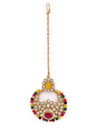 Sukkhi Fashion-Forward Gold Plated Multi Kundan & Beads Choker Necklace Set With Earring And Maangtika | Jewellery Set For Women (NS105629)