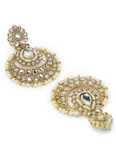 Sukkhi Incredible Drop Shaped White Kundan & Beads Choker Necklace Set With Earring And Maangtika | Jewellery Set For Women (NS105630)