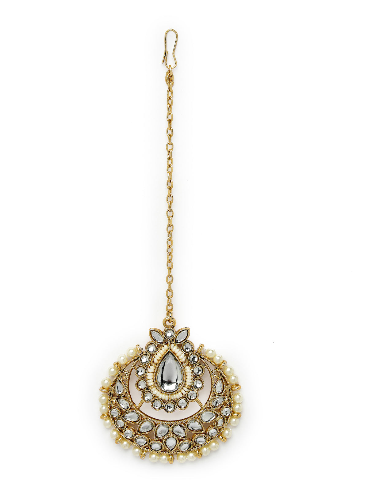 Sukkhi Incredible Drop Shaped White Kundan & Beads Choker Necklace Set With Earring And Maangtika | Jewellery Set For Women (NS105630)