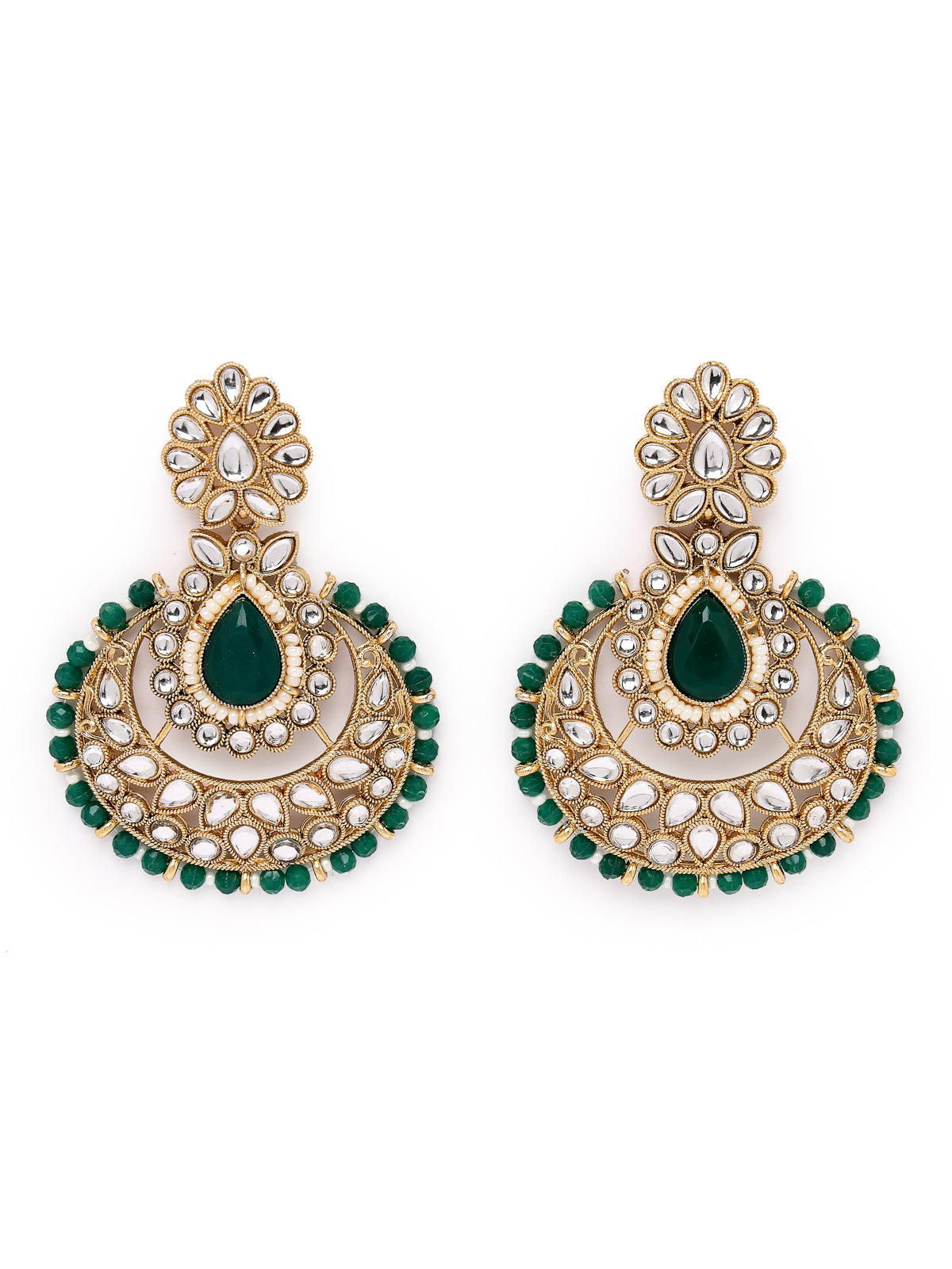 Sukkhi Incredible Drop Shaped Green Kundan & Beads Choker Necklace Set With Earring And Maangtika | Jewellery Set For Women (NS105631)