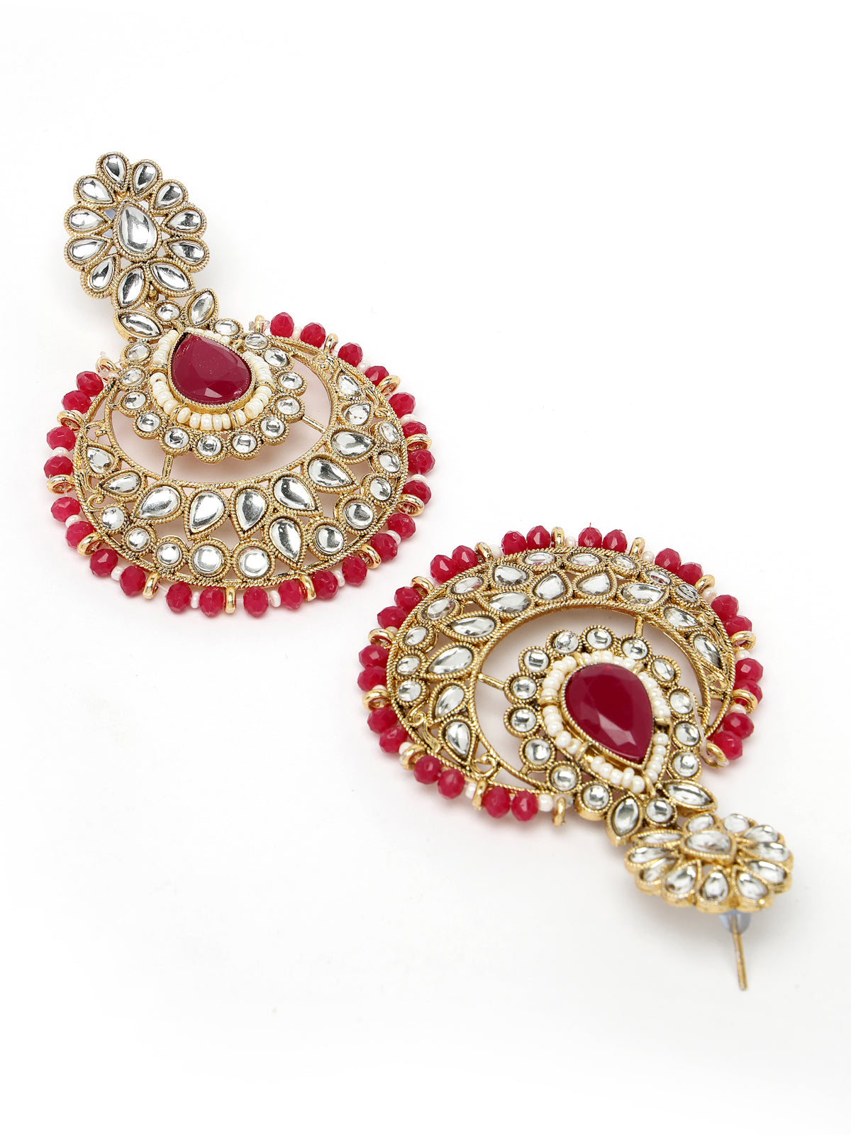 Sukkhi Incredible Drop Shaped Rani Pink Kundan & Beads Choker Necklace Set With Earring And Maangtika | Jewellery Set For Women (NS105633)