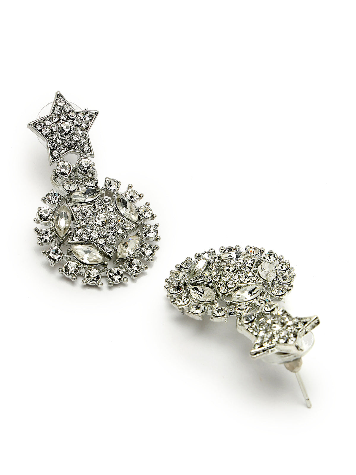 Sukkhi Exquitely Rhodium Plated Silver AD White Stone Collar Bone Necklace Set With Earring And Maangtika | Jewellery Set For Women (NS105637)