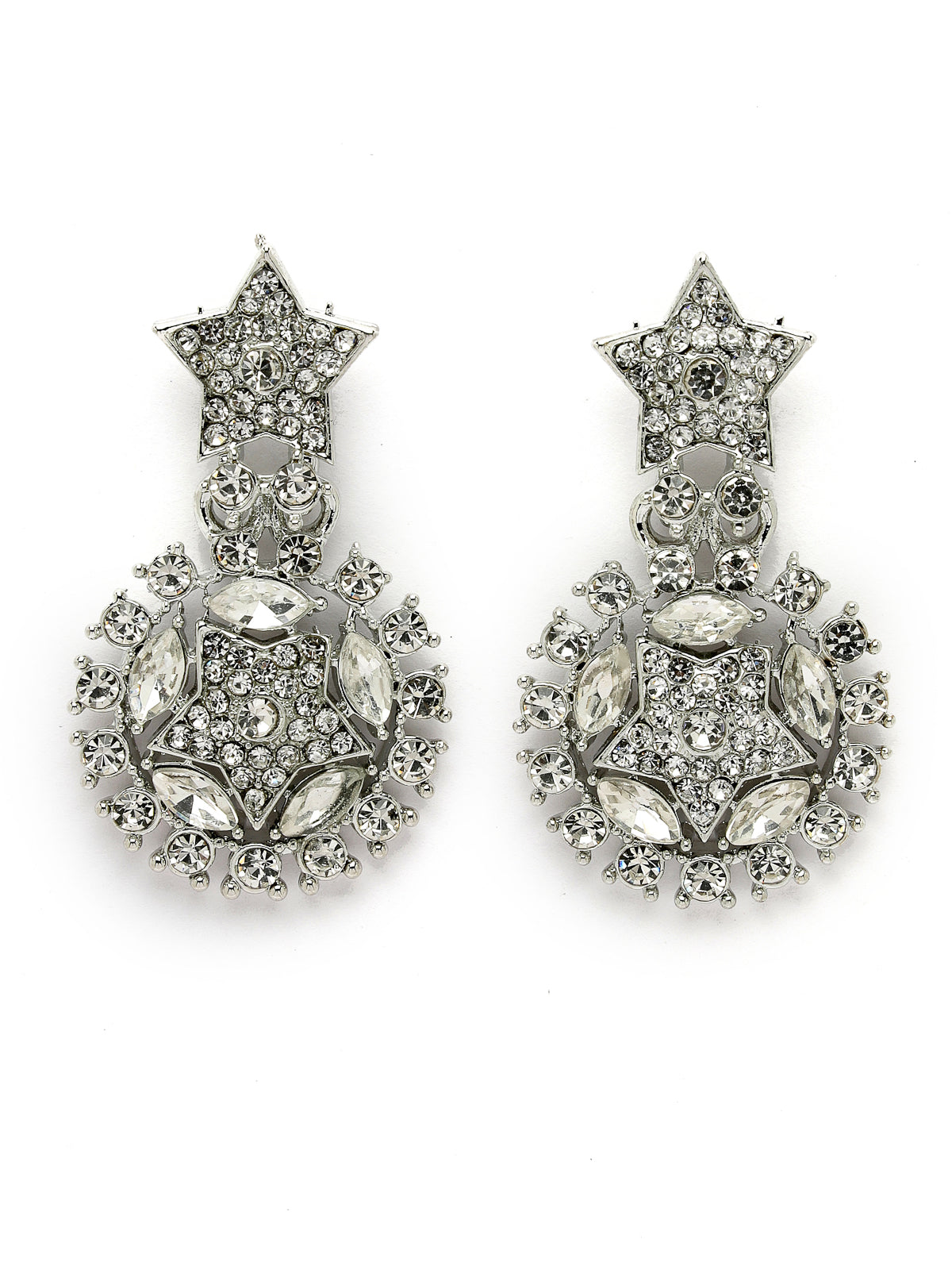 Sukkhi Exquitely Rhodium Plated Silver AD White Stone Collar Bone Necklace Set With Earring And Maangtika | Jewellery Set For Women (NS105637)