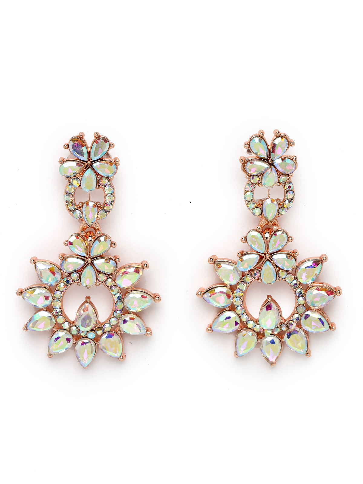 Sukkhi Innovative Rose Gold Plated Rainbow Stone Collar Bone Necklace Set With Earring And Maangtika | Jewellery Set For Women (NS105638)