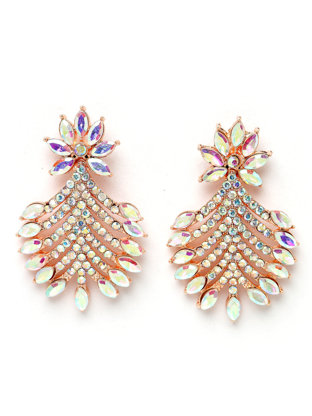 Sukkhi Graceful Rose Gold Plated Rainbow Collar Bone Necklace Set With Earring And Maangtika | Jewellery Set For Women (NS105639)