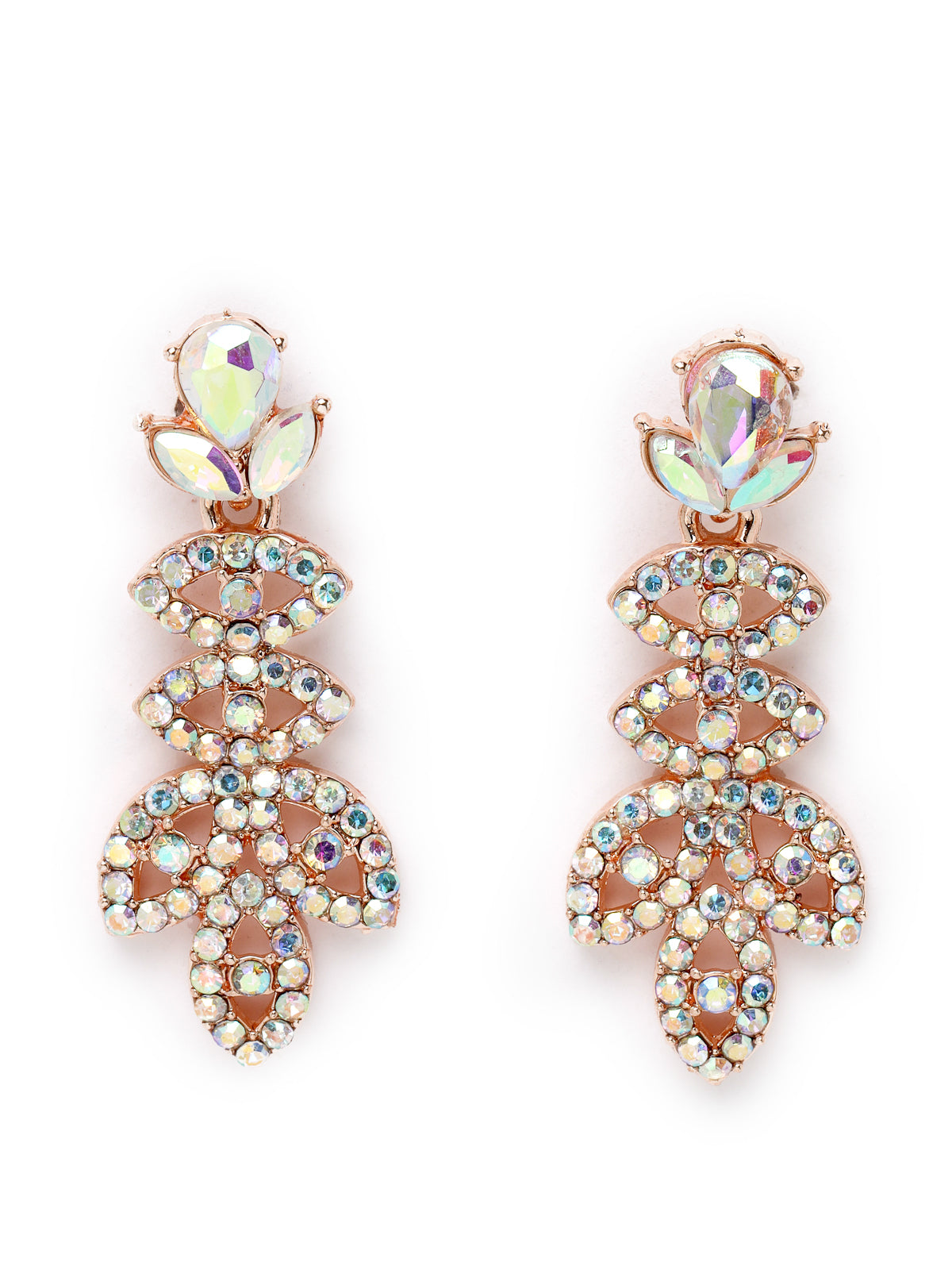 Sukkhi Lovely Rose Gold Plated Rainbow Stone Collar Bone Necklace Set With Earring And Maangtika | Jewellery Set For Women (NS105640)