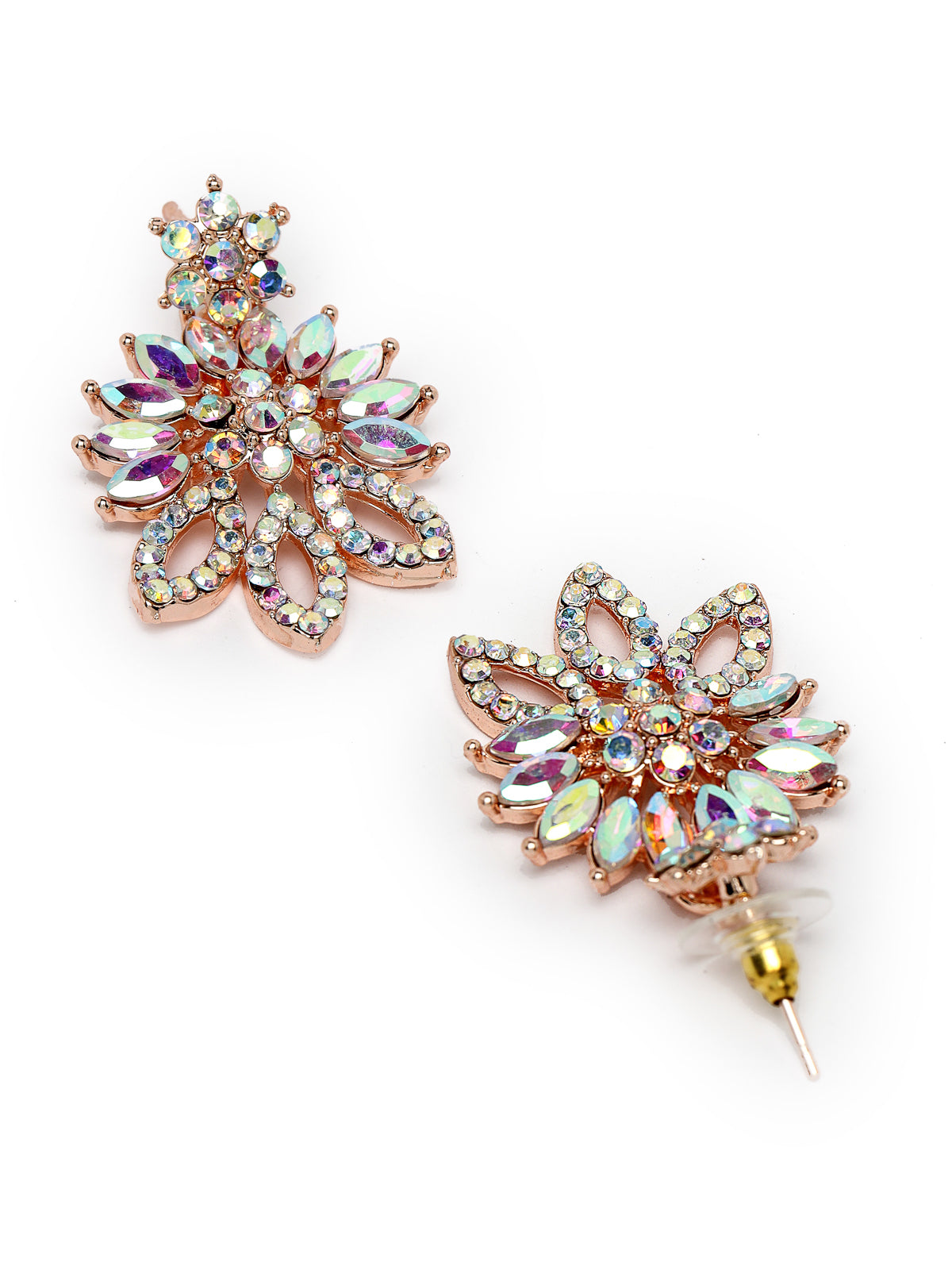 Sukkhi Floral Rose Gold Plated Rainbow Stones Collar Bone Necklace Set With Earring And Maangtika | Jewellery Set For Women (NS105641)