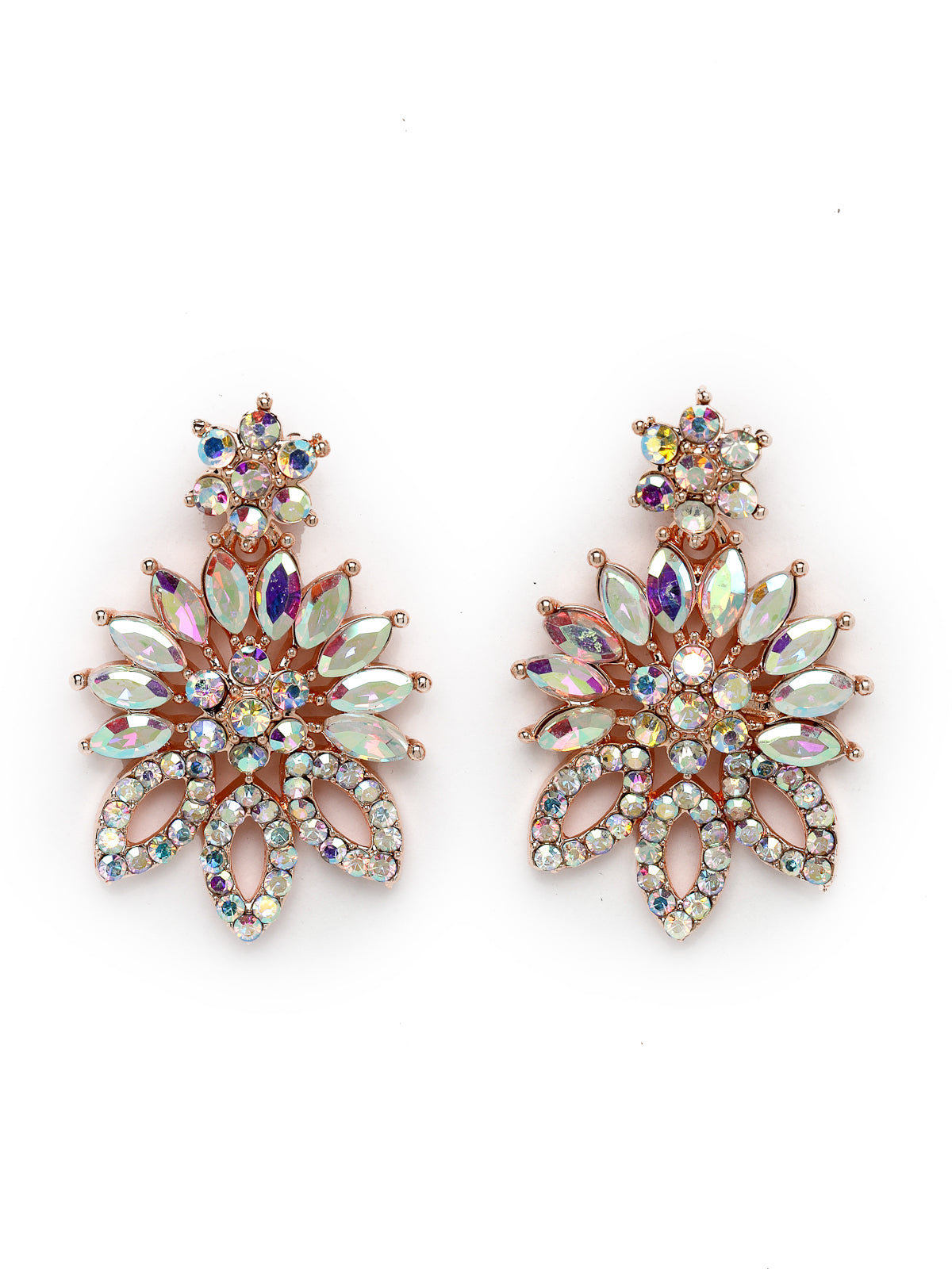 Sukkhi Floral Rose Gold Plated Rainbow Stones Collar Bone Necklace Set With Earring And Maangtika | Jewellery Set For Women (NS105641)