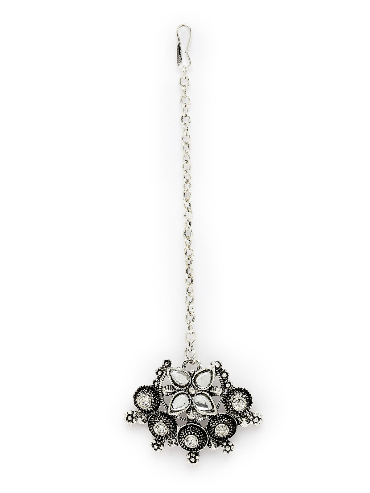 Sukkhi Eye-Catchy Oxidised Silver Plated Choker Necklace Set With Earring | Mangtikka Set For Women (NS105643)