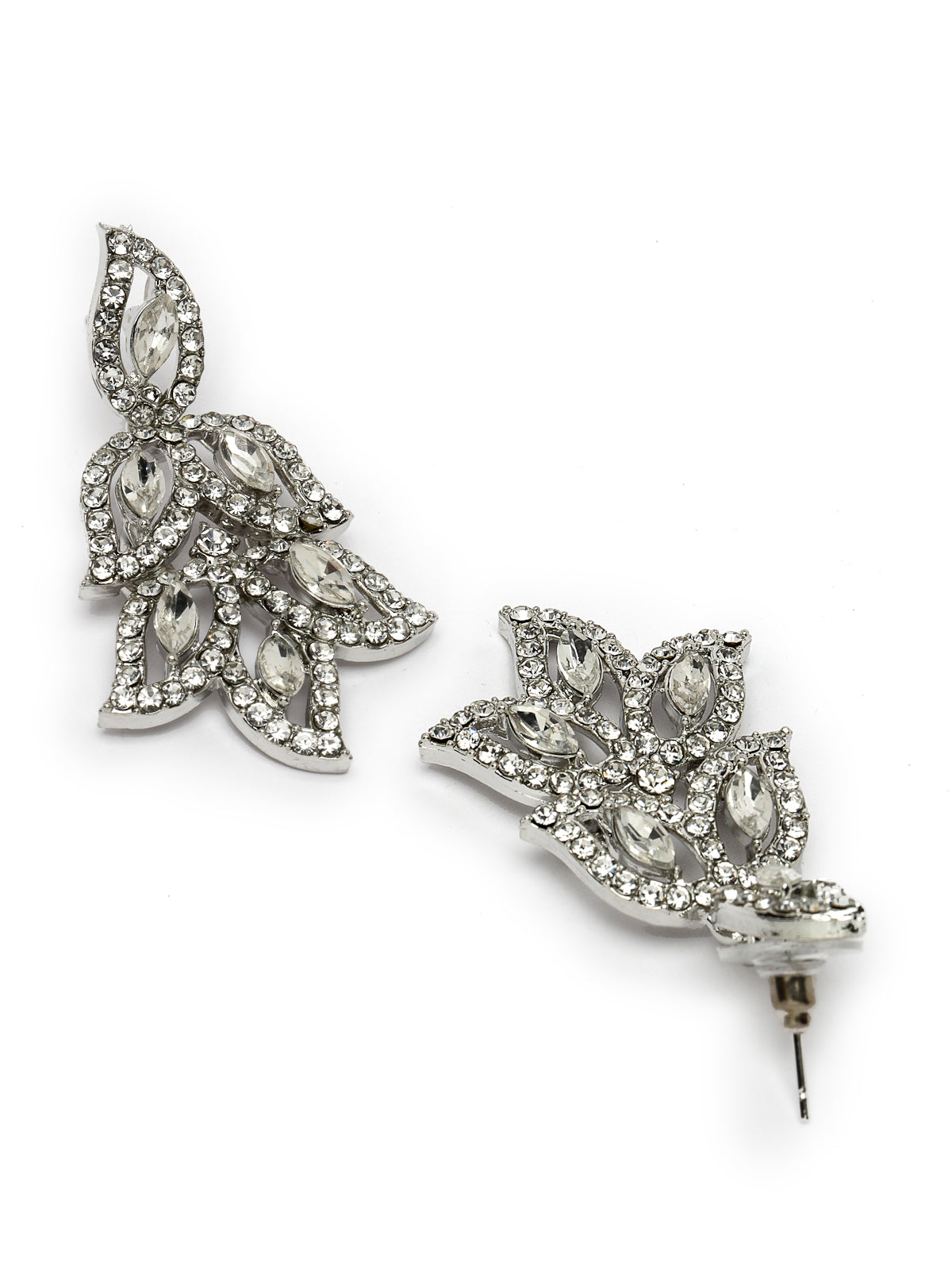 Sukkhi Fusion Rhodium Plated Silver AD White Stone Collar Bone Necklace Set With Earring And Maangtika | Jewellery Set For Women (NS105646)