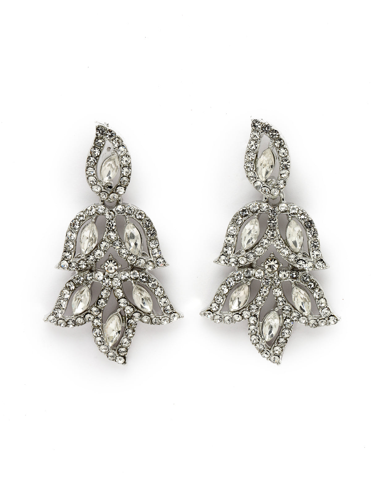 Sukkhi Fusion Rhodium Plated Silver AD White Stone Collar Bone Necklace Set With Earring And Maangtika | Jewellery Set For Women (NS105646)