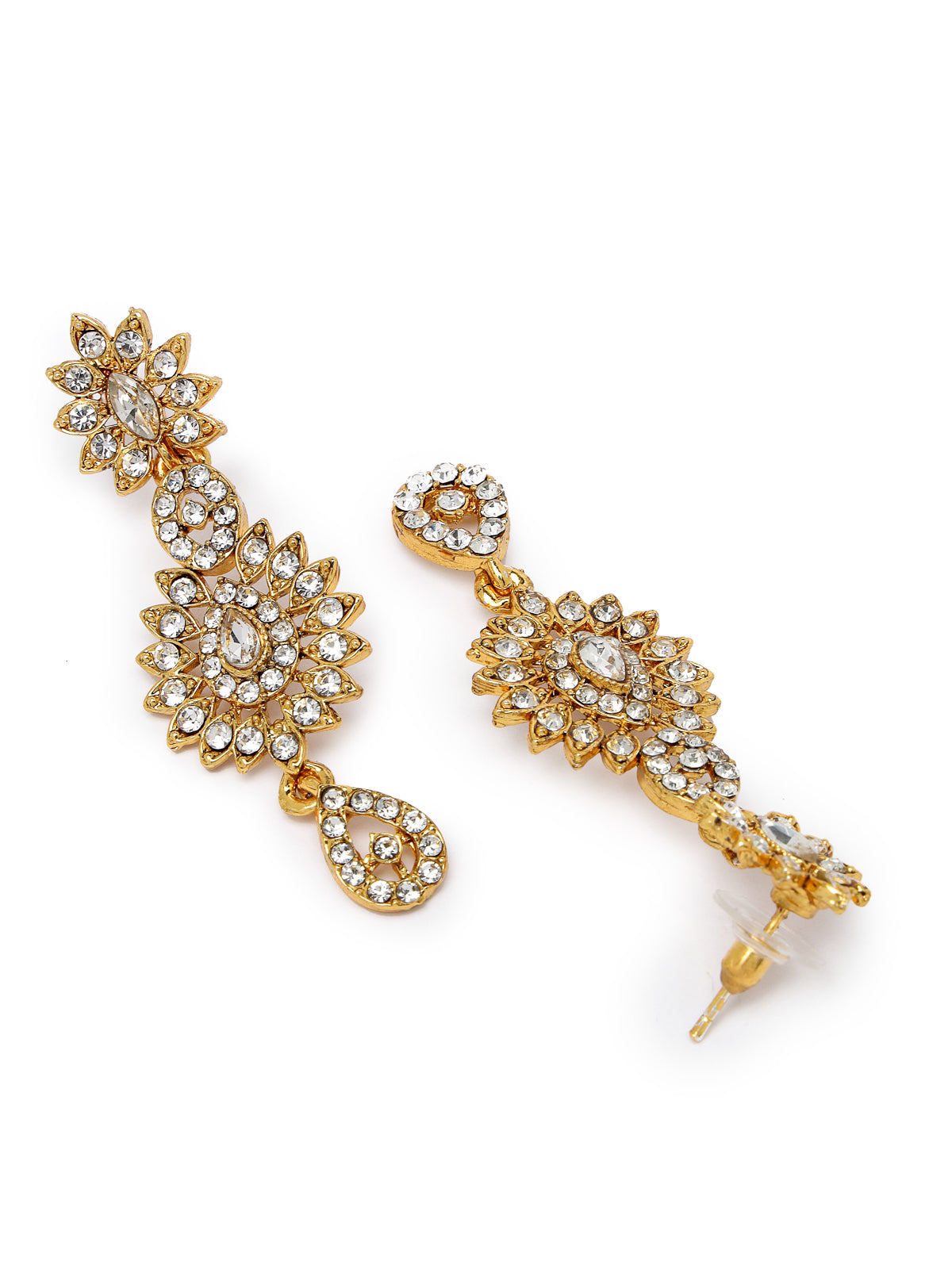 Sukkhi Eye-Catching Gold Plated AD Stone Collar Bone Necklace Set With Earring And Maangtika | Jewellery Set For Women (NS105647)