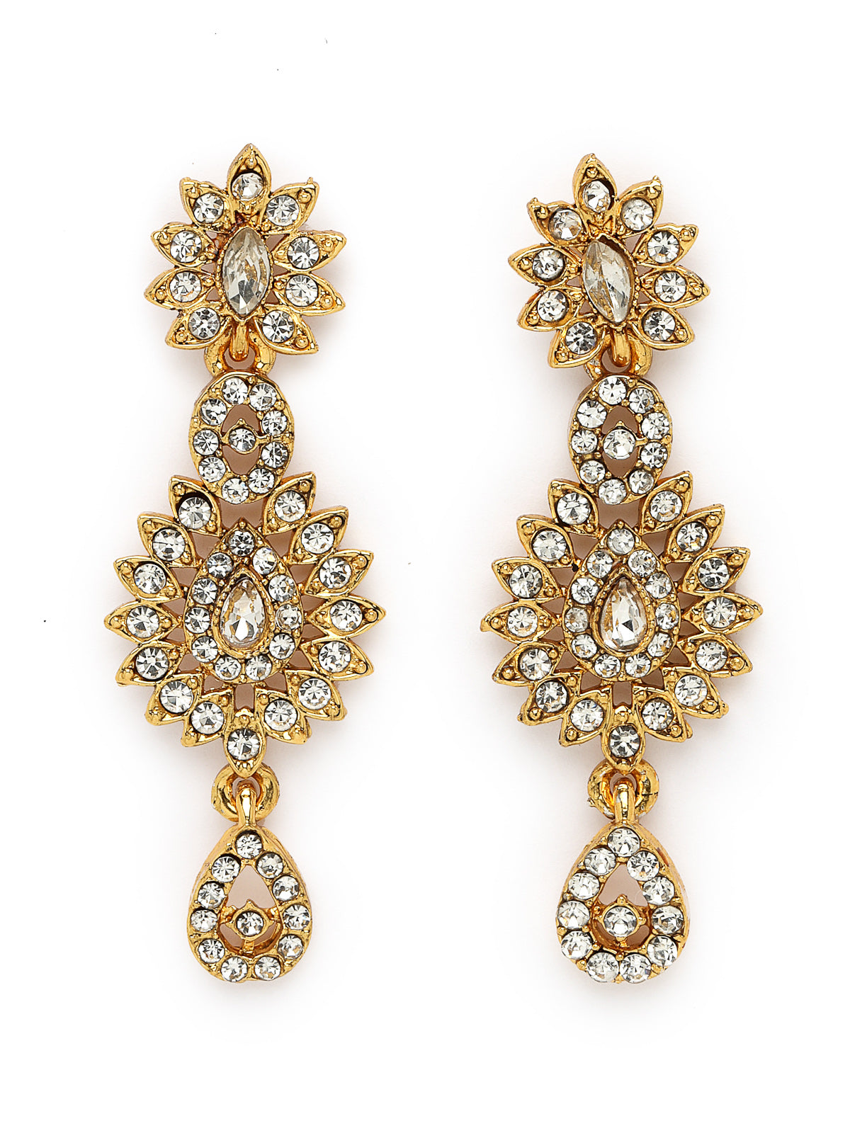 Sukkhi Eye-Catching Gold Plated AD Stone Collar Bone Necklace Set With Earring And Maangtika | Jewellery Set For Women (NS105647)