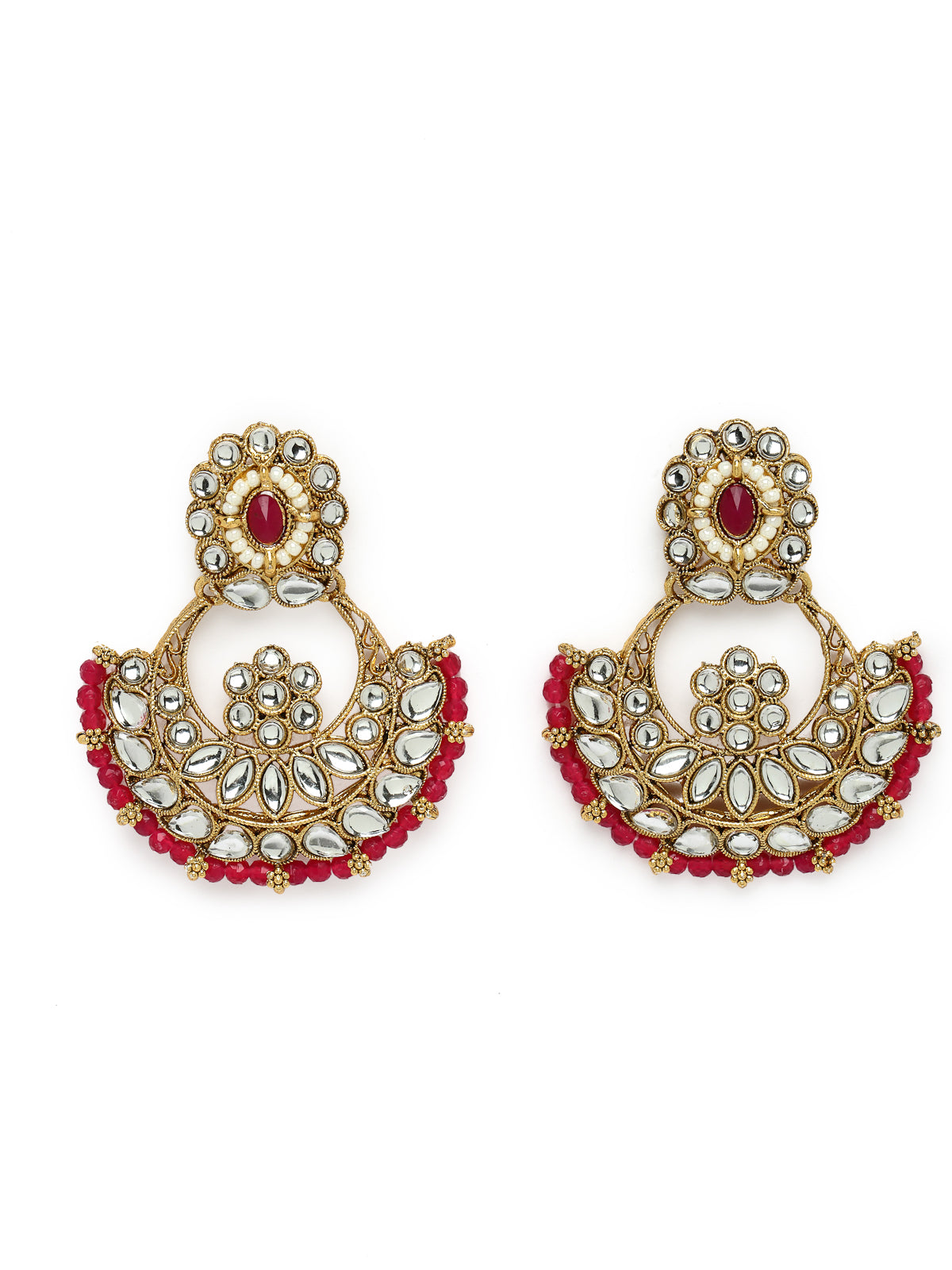 Sukkhi Sophisticated Traditional Looked Rani Pink Stone Choker Necklace Set With Chandbali Earring And Mangtikka | Jewellery For Women (NS105649)